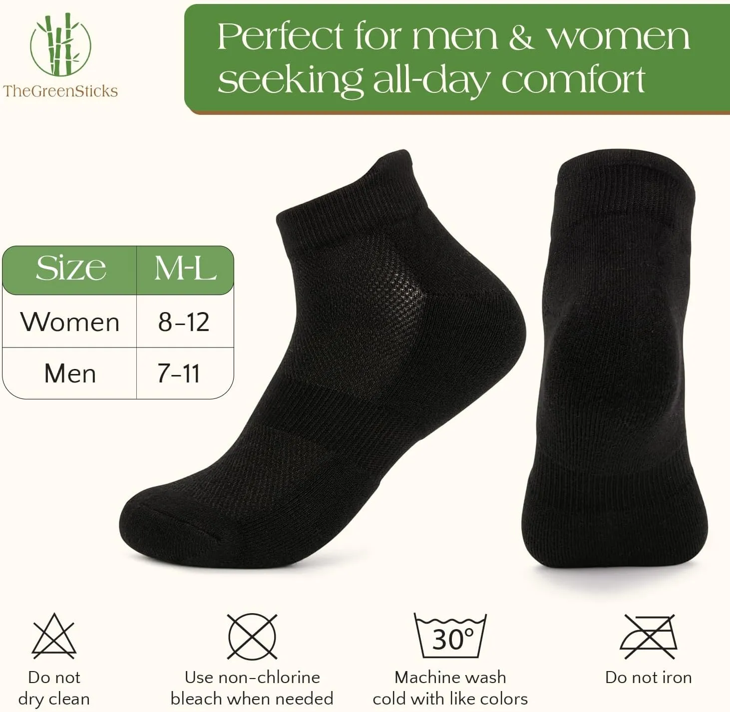 TheGreenSticks Bamboo Rayon - Thick Diabetic Ankle Socks for Women & Men [6 Pairs]