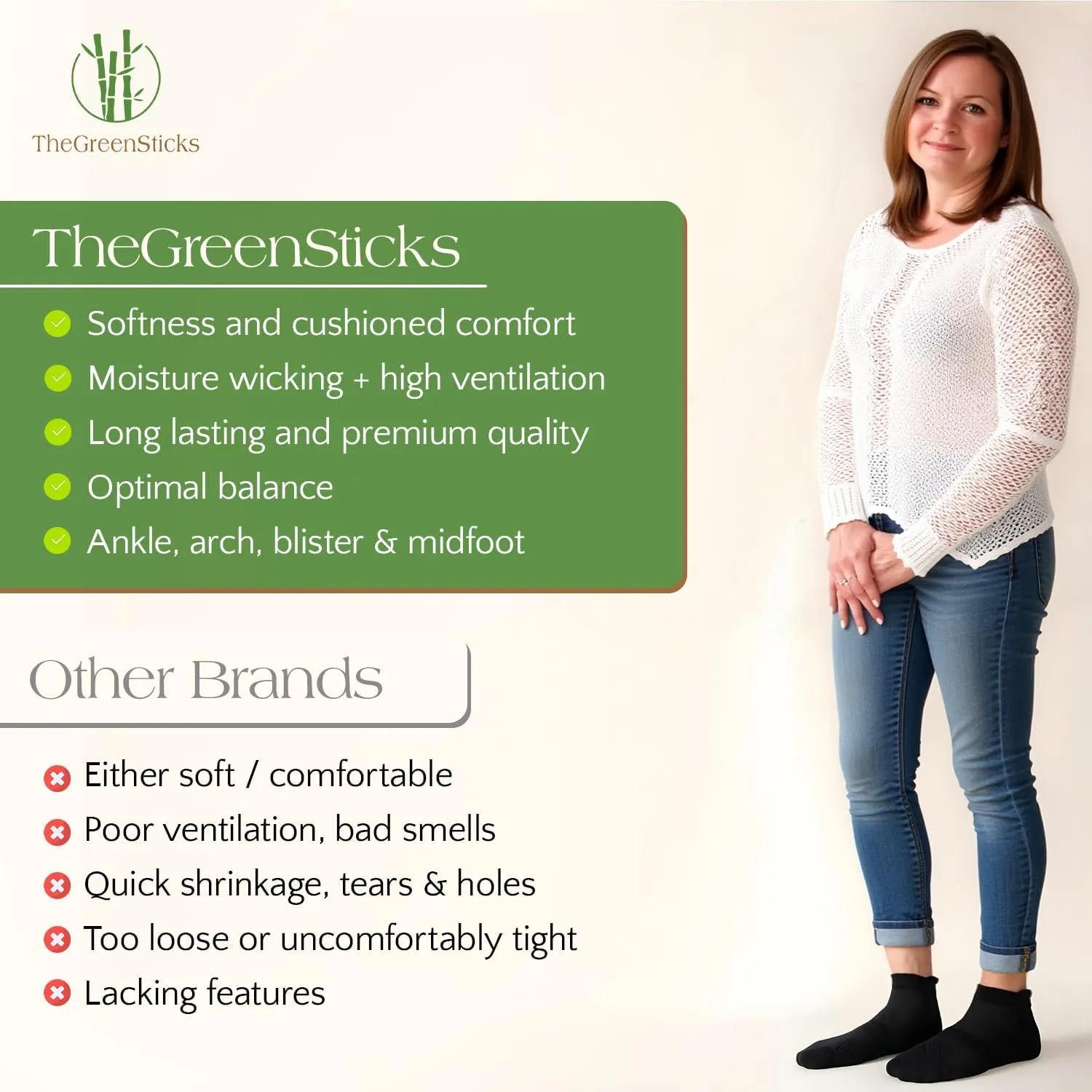 TheGreenSticks Bamboo Rayon - Thick Diabetic Ankle Socks for Women & Men [6 Pairs]