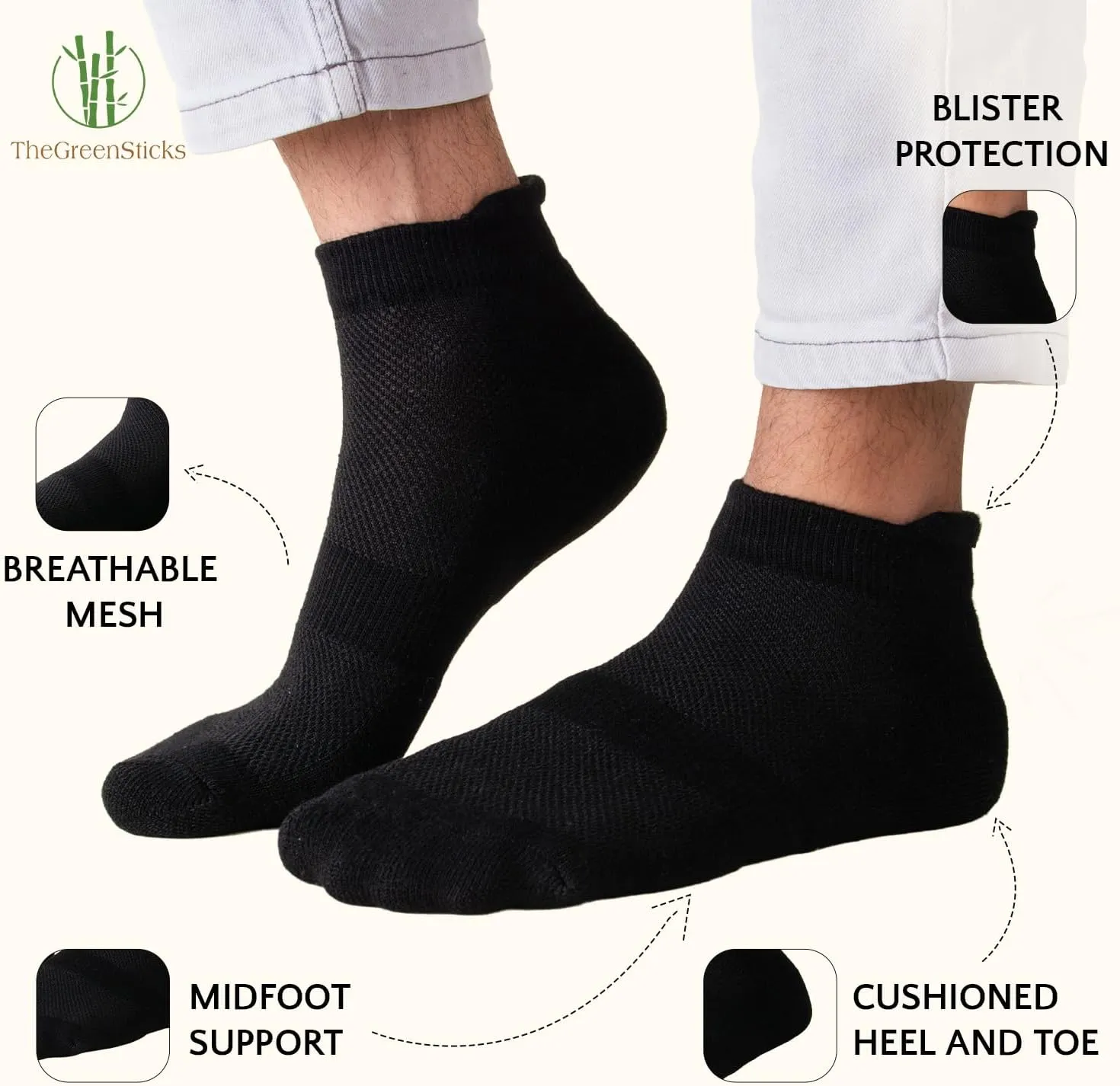 TheGreenSticks Bamboo Rayon - Thick Diabetic Ankle Socks for Women & Men [6 Pairs]