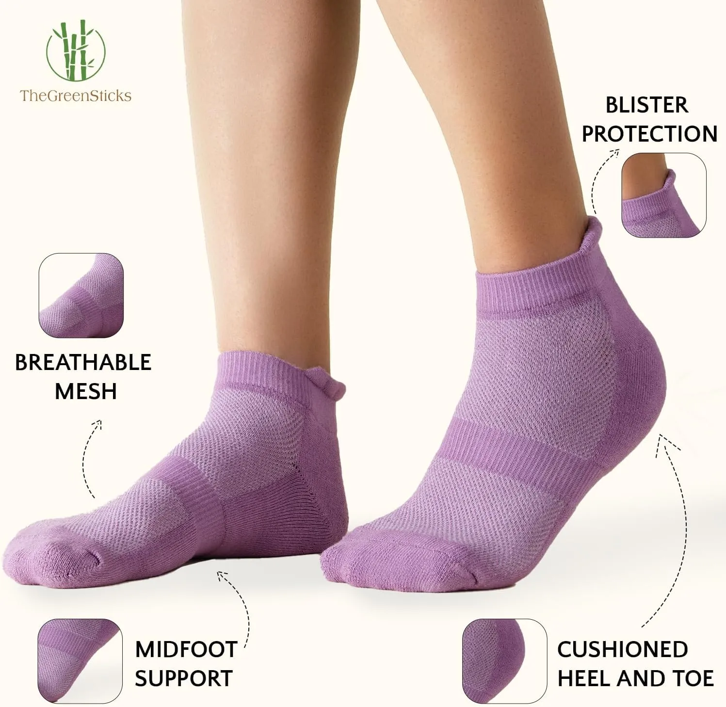 TheGreenSticks Bamboo Rayon Thick Diabetic Ankle Socks for Women & Men - Cushioned, Mesh & Moisture Wicking -Unisex US (7-12)