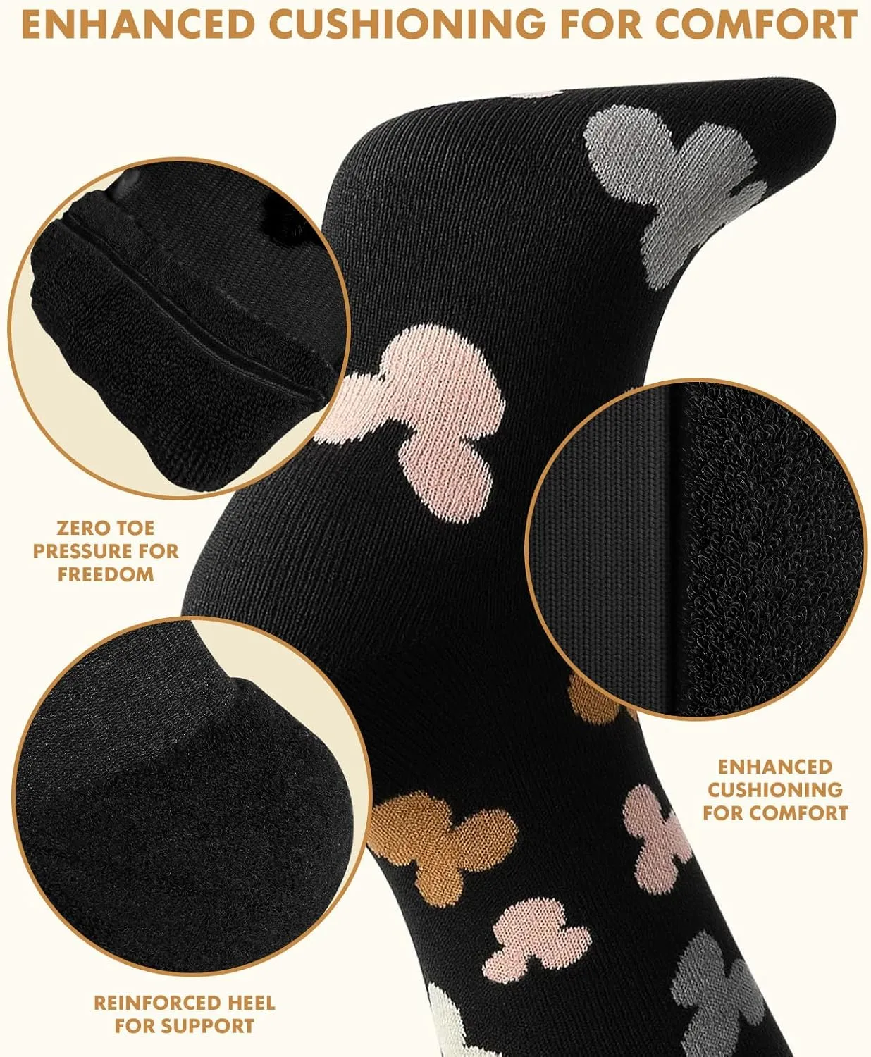 Thick Soft Cotton Compression Socks for Women Men 15-20mmHg Knee High Breathable Cotton Socks for All Day Comfort