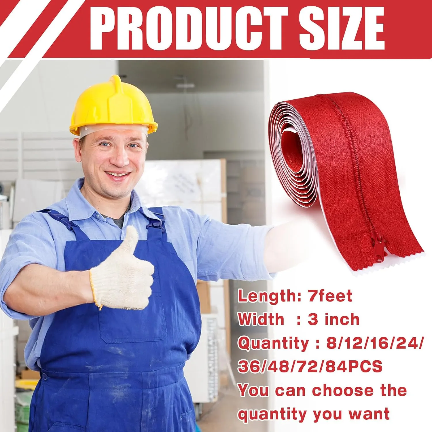 Tigeen 12 Roll Heavy Duty Zipper Door for Dust Barriers 7 ft x 3 Inch Bulk Self Adhesive Construction Zipper Door for Greenhouse Tent Accessories