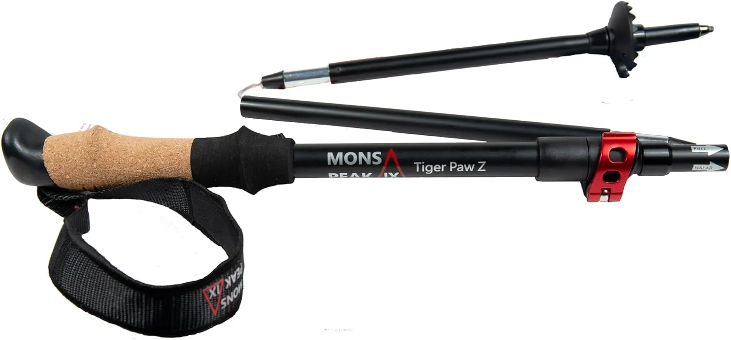 Tiger Paw Z Trekking Poles for Hiking, Trail Running, Walking, Snowshoeing - Cork Grip Folding, Collapsible, Adjustable and Lightweight Poles