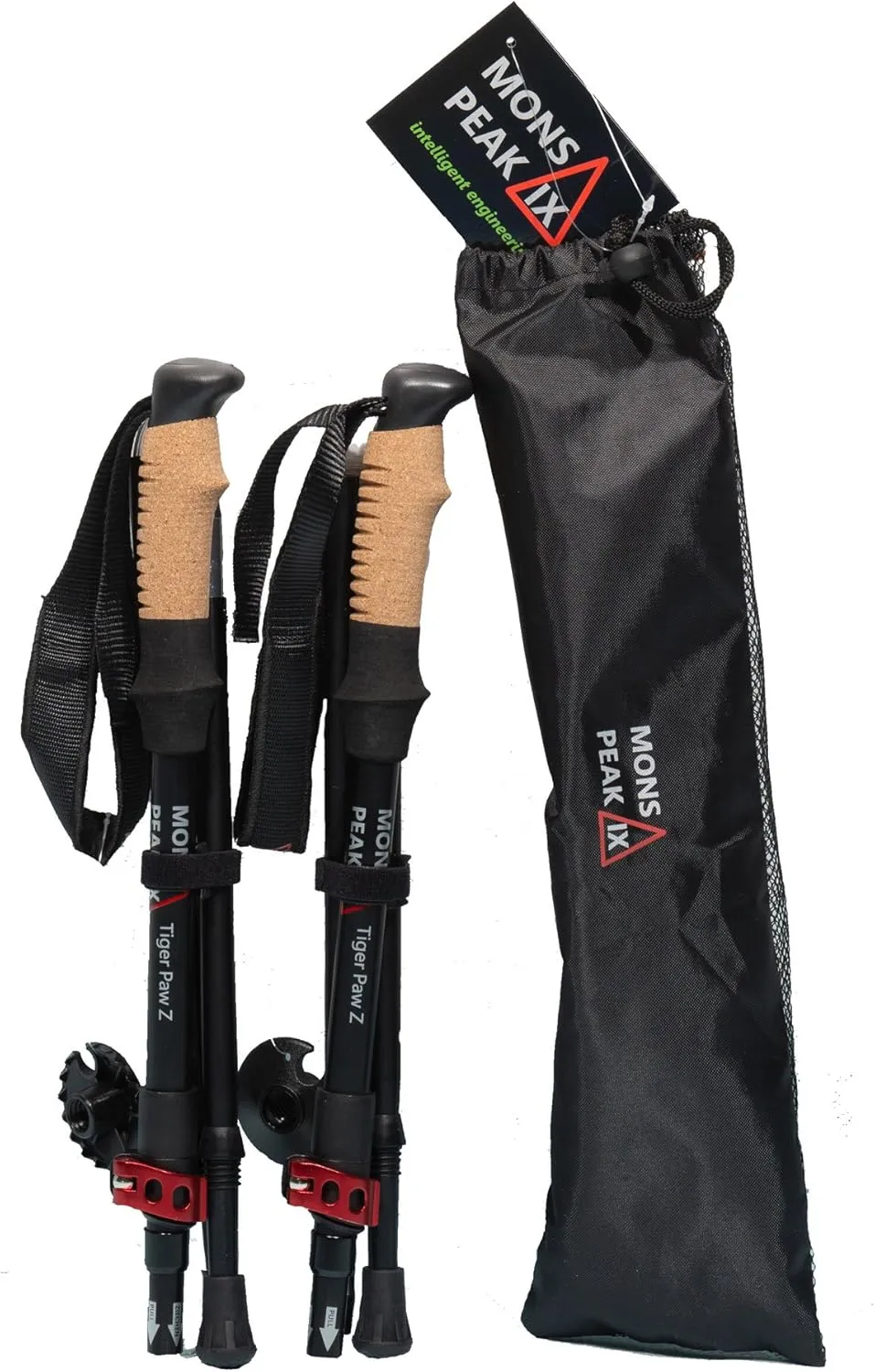 Tiger Paw Z Trekking Poles for Hiking, Trail Running, Walking, Snowshoeing - Cork Grip Folding, Collapsible, Adjustable and Lightweight Poles