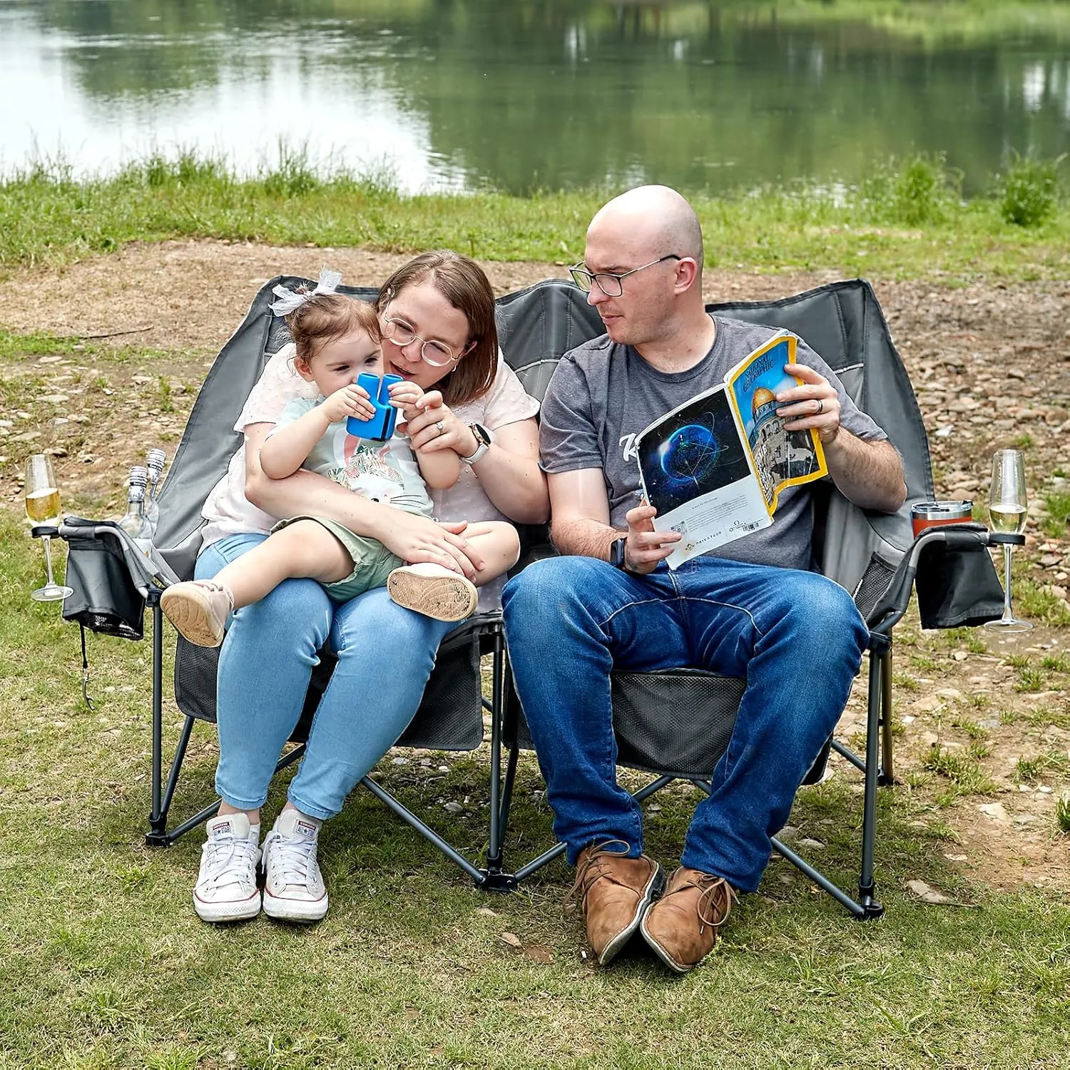 TIMBER RIDGE Fully Padded Double Camping Chair, Heavy Duty Outdoor Folding Camp Couch, Loveseat Camping Chairs Perfect for Campsites, Patio/Lawn, Soccer Games or Other Youth Sports, Supports 600 lbs