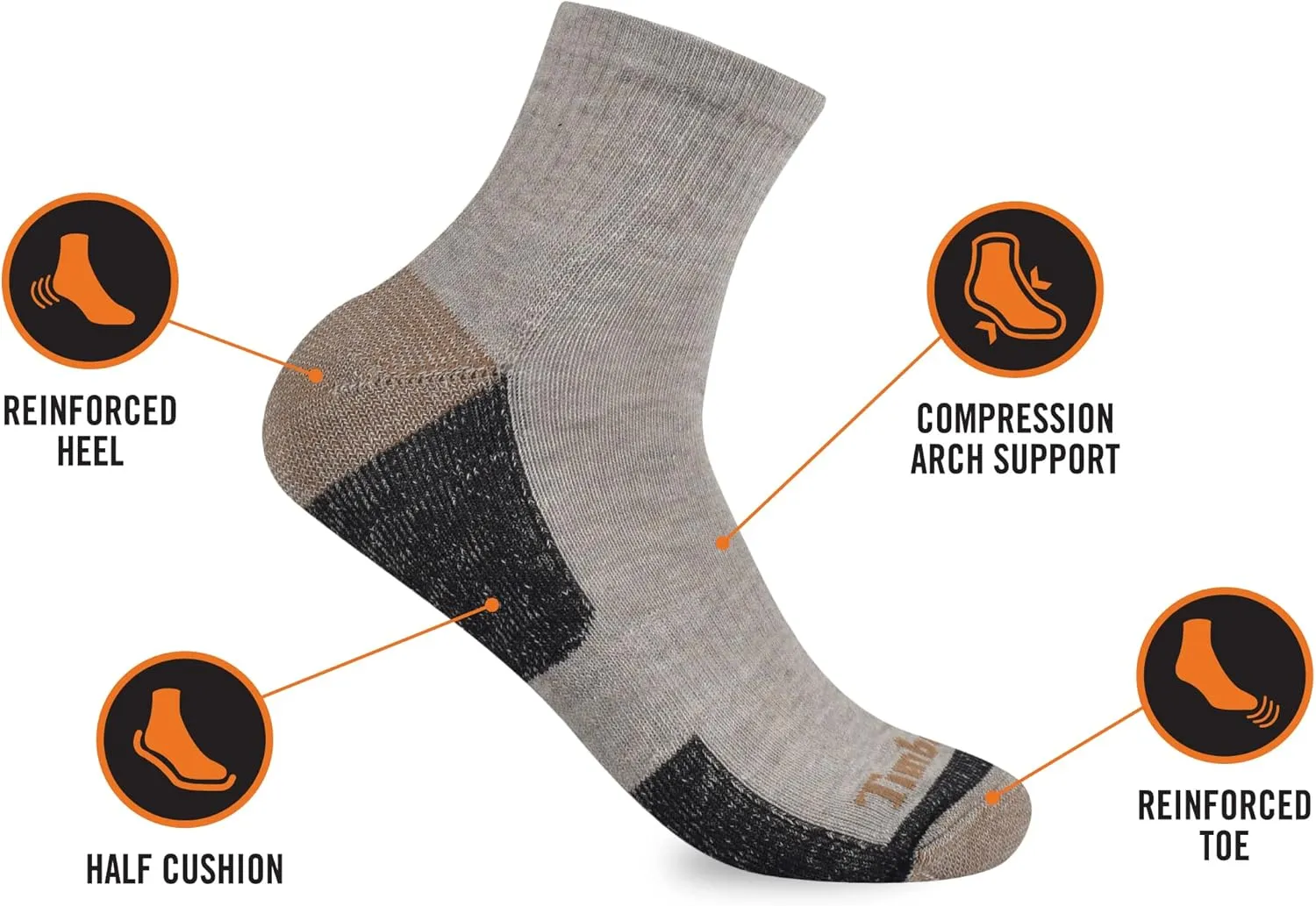 Timberland Men's Half Cushioned Quarter Socks (4 Pairs)
