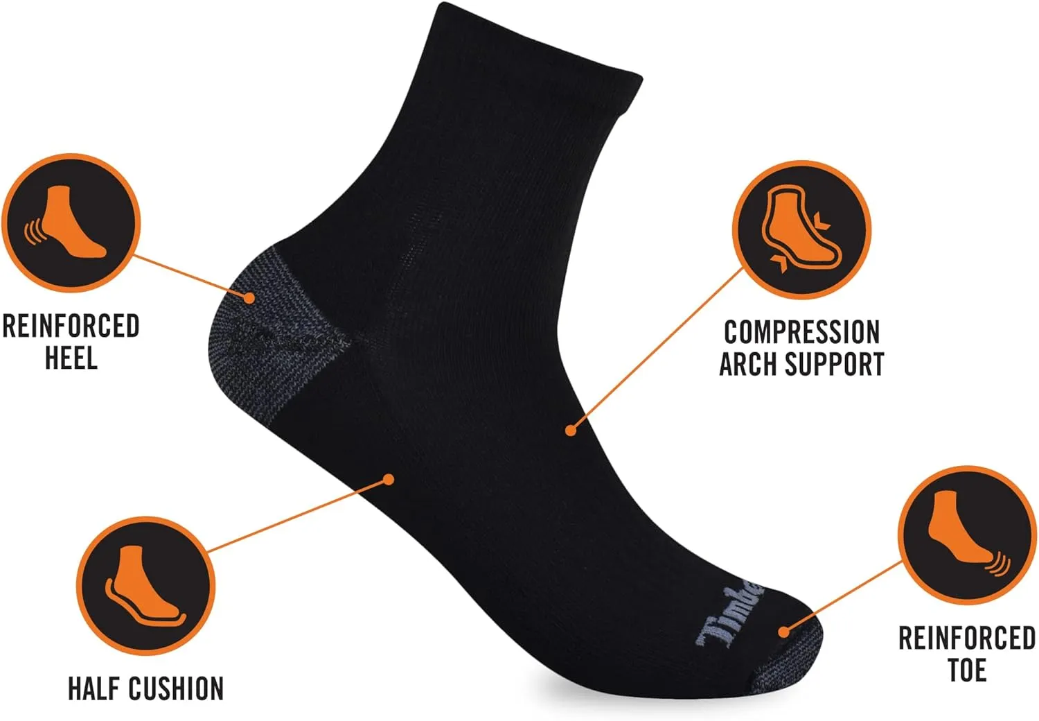 Timberland Men's Half Cushioned Quarter Socks (4 Pairs)