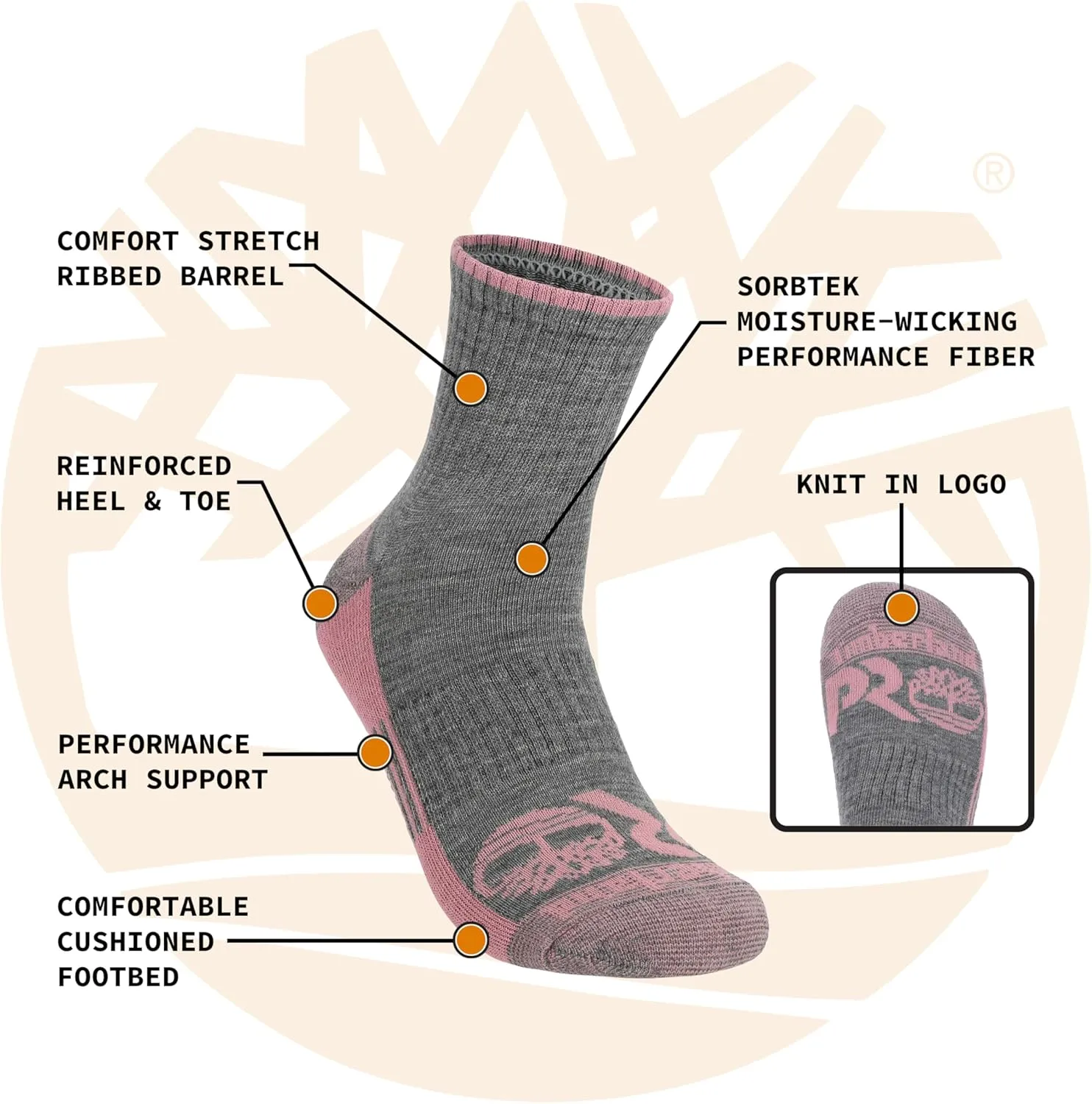 Timberland PRO Work Quarter, Sorbtek Moisture Control Performance Womens Socks, Arch Support, Cushioned Footbed