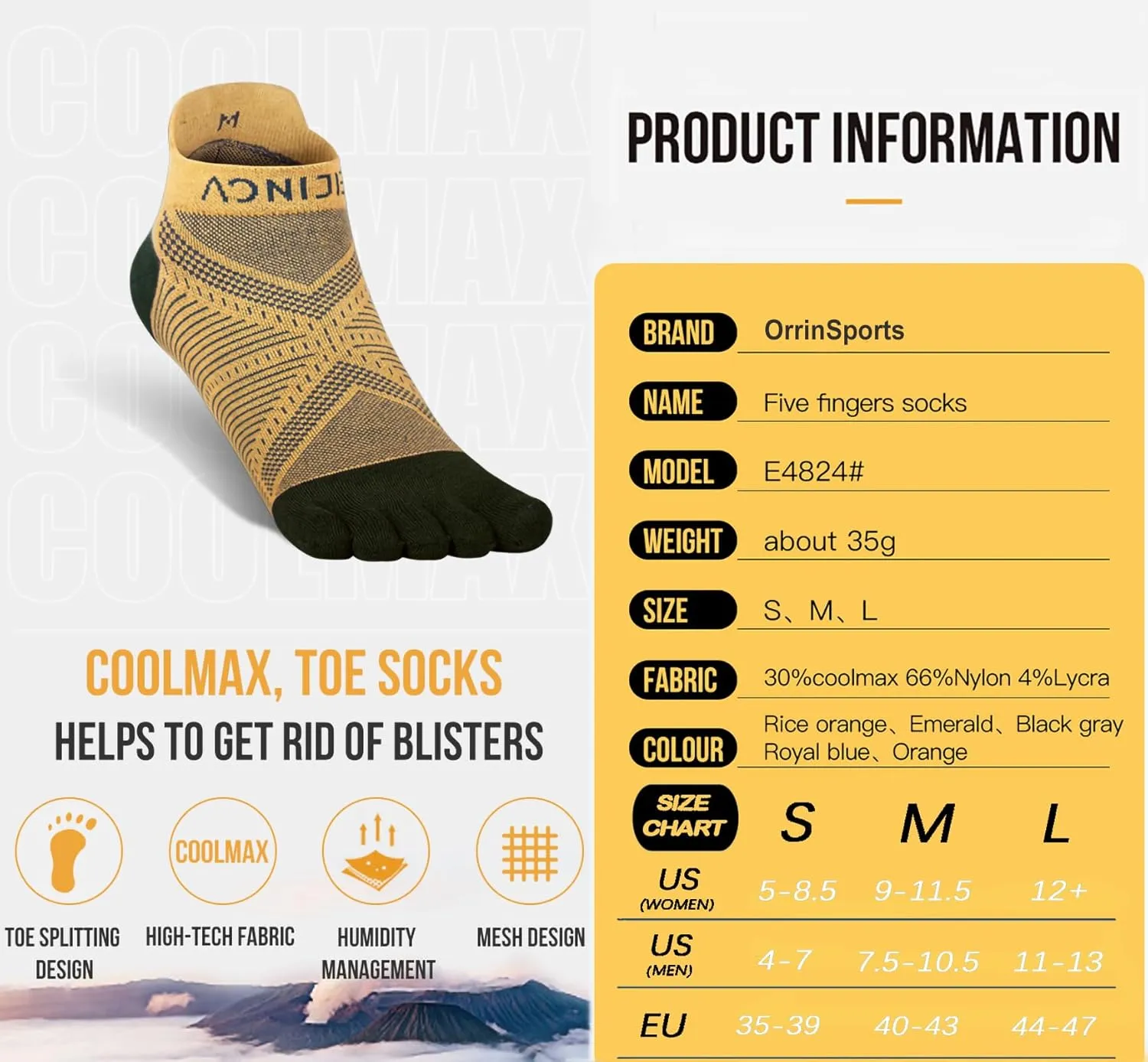 Toe Socks Cool-max Running Socks for Men Women 3 Pairs Athletic Breathable Five Finger Socks