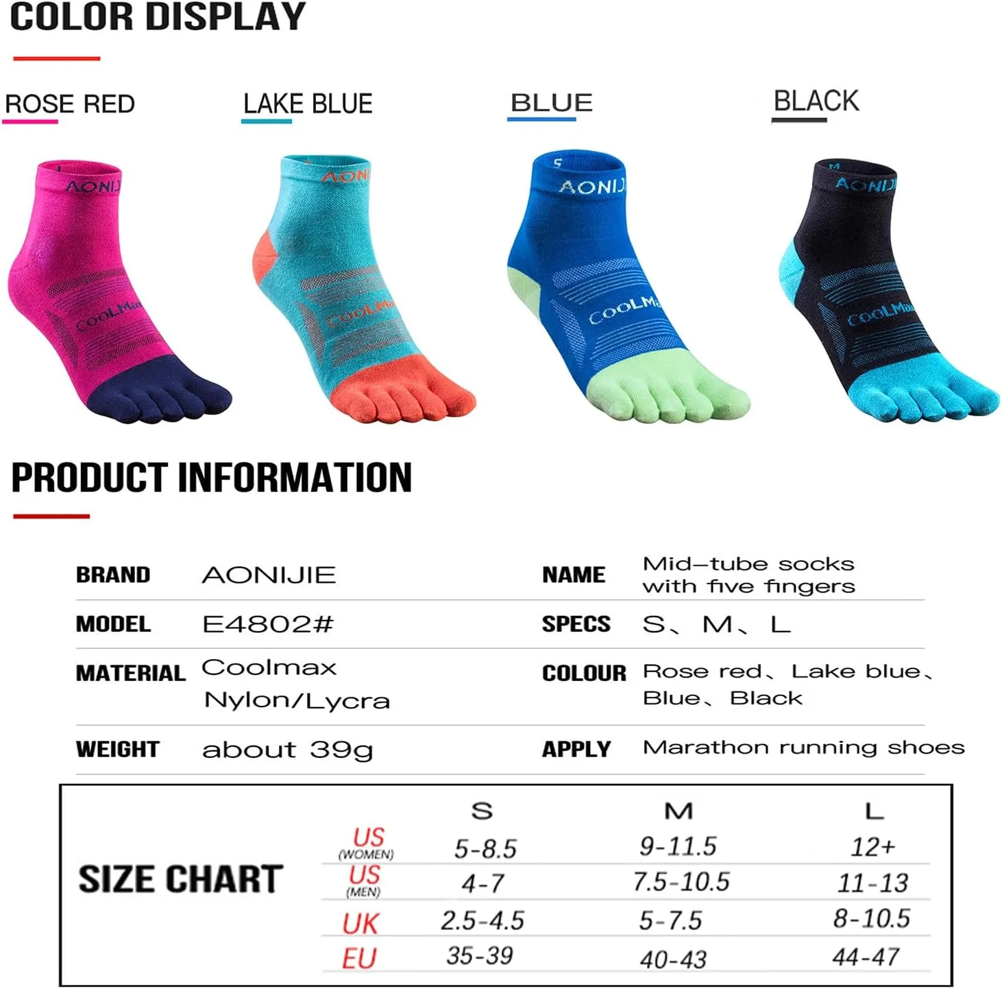 Toe Socks Cool-max Running Socks for Men Women 3 Pairs Athletic Breathable Five Finger Socks