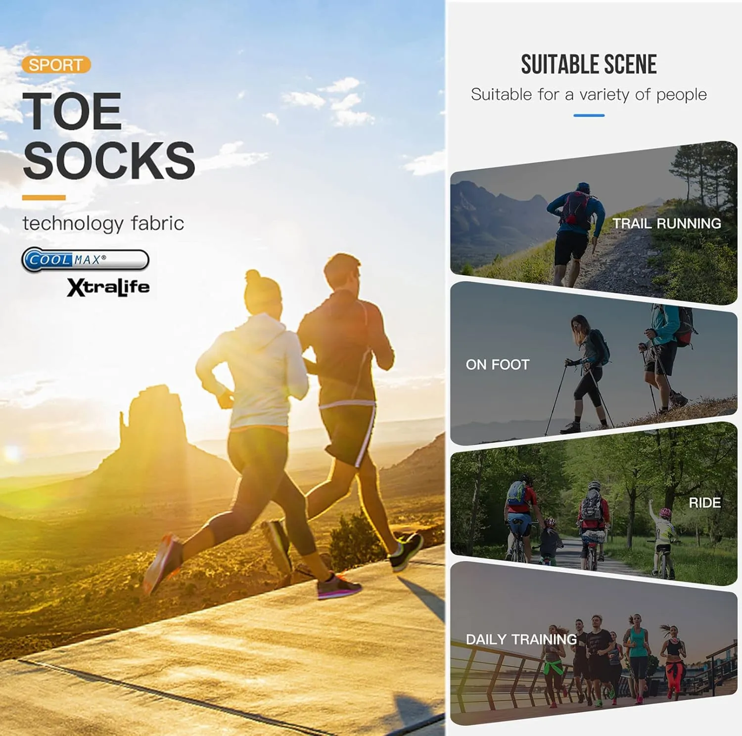 Toe Socks Cool-max Running Socks for Men Women 3 Pairs Athletic Breathable Five Finger Socks