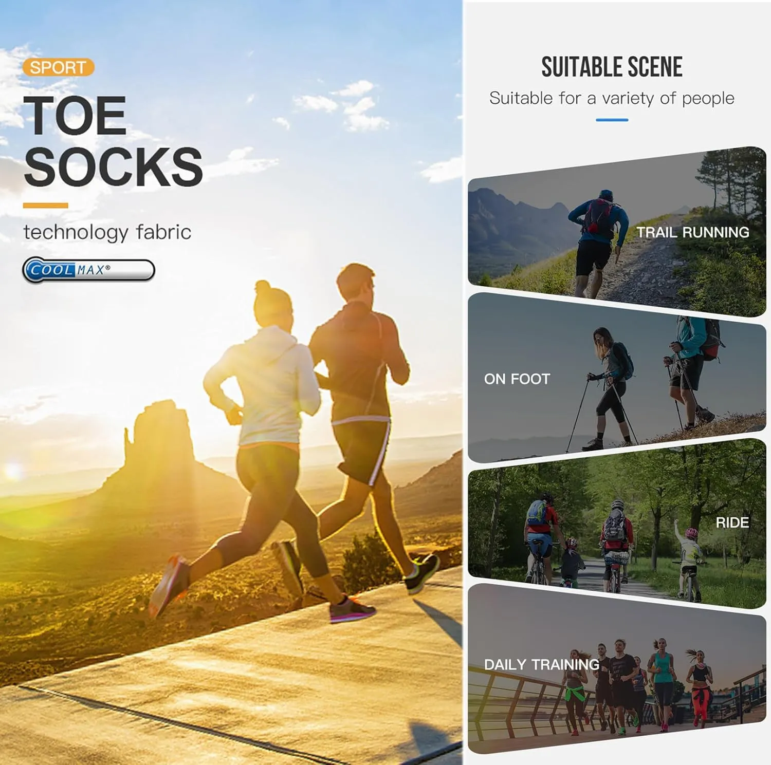 Toe Socks Cool-max Running Socks for Men Women 3 Pairs Athletic Breathable Five Finger Socks