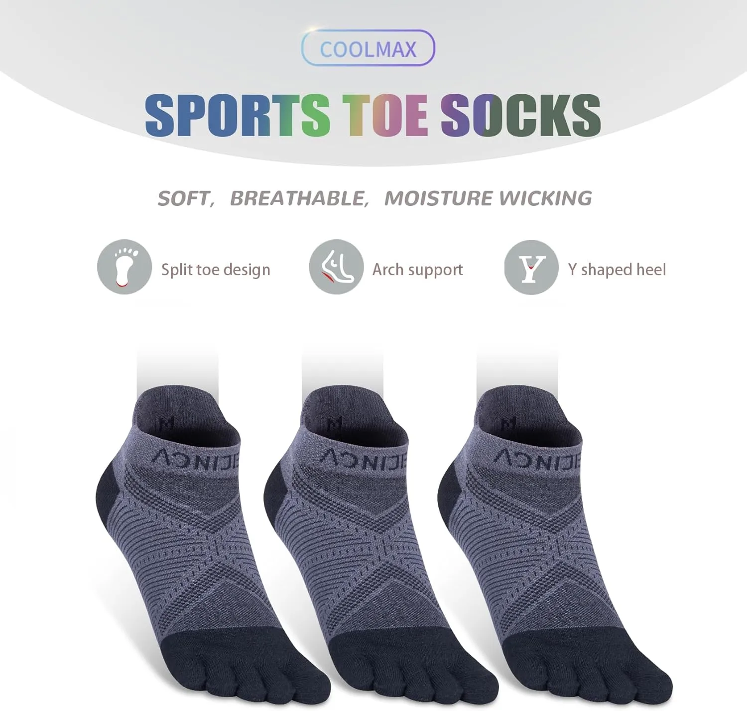 Toe Socks Cool-max Running Socks for Men Women 3 Pairs Athletic Breathable Five Finger Socks