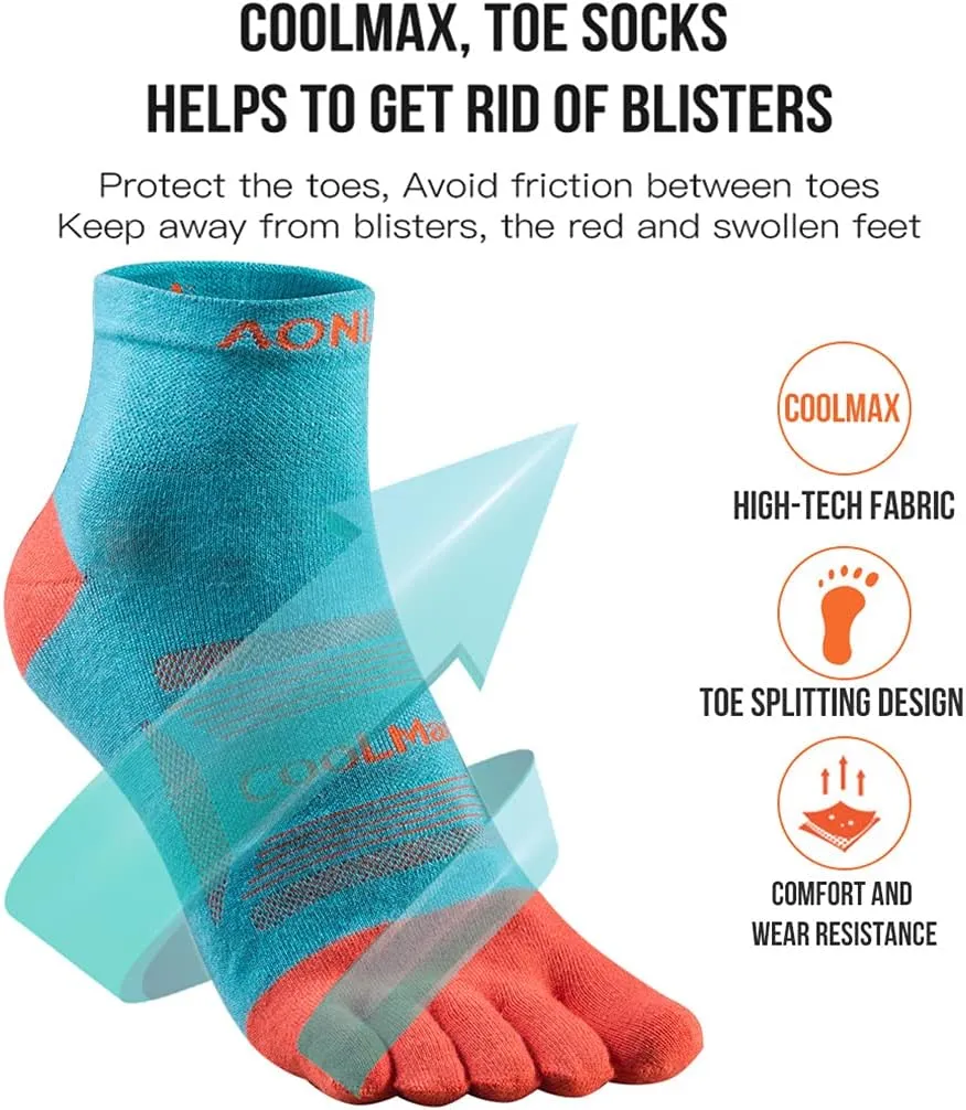 Toe Socks Cool-max Running Socks for Men Women 3 Pairs Athletic Breathable Five Finger Socks