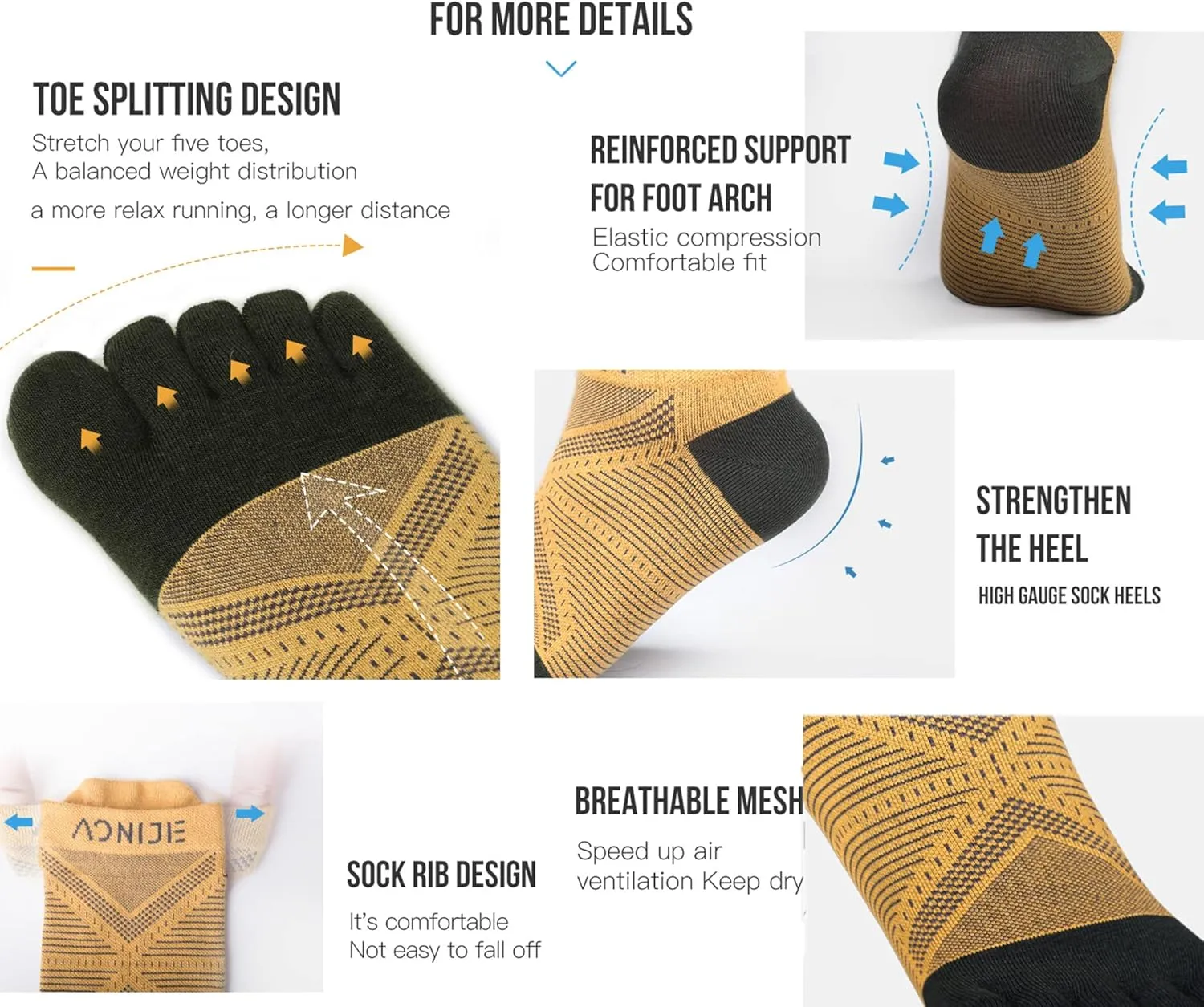 Toe Socks Cool-max Running Socks for Men Women 3 Pairs Athletic Breathable Five Finger Socks