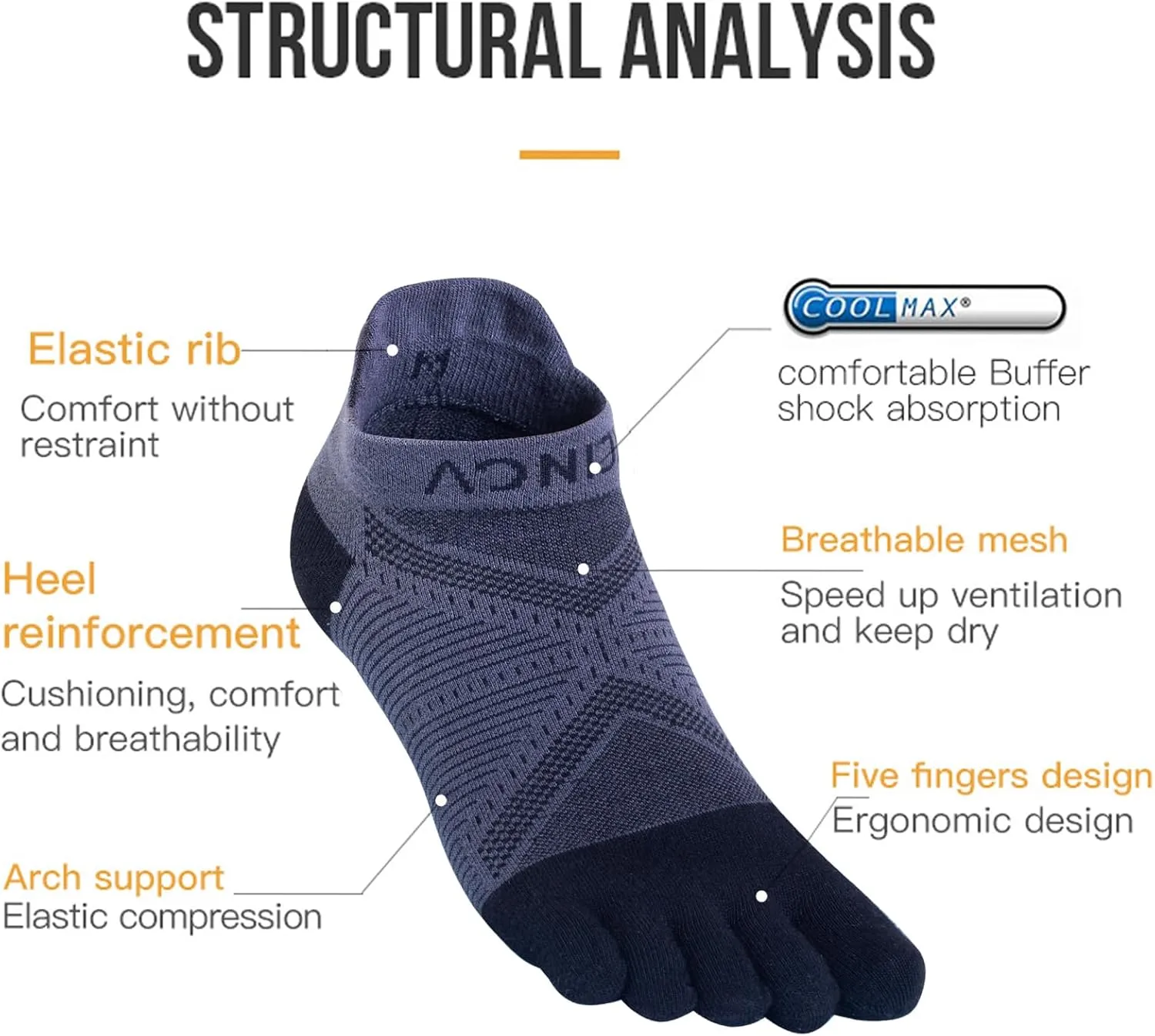 Toe Socks Cool-max Running Socks for Men Women 3 Pairs Athletic Breathable Five Finger Socks