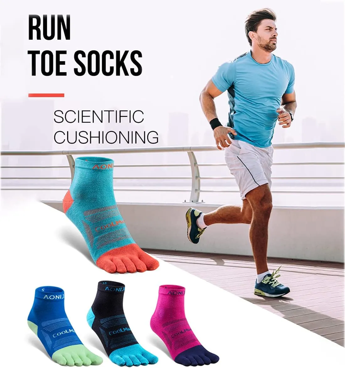 Toe Socks Cool-max Running Socks for Men Women 3 Pairs Athletic Breathable Five Finger Socks