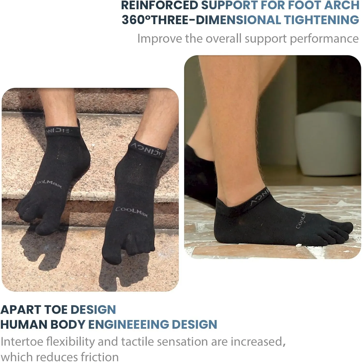 Toe Socks for Men and Women Athletic Running Coolmax Five Finger Ankle/Quarter Socks Breathable Lightweight, 3 Pairs