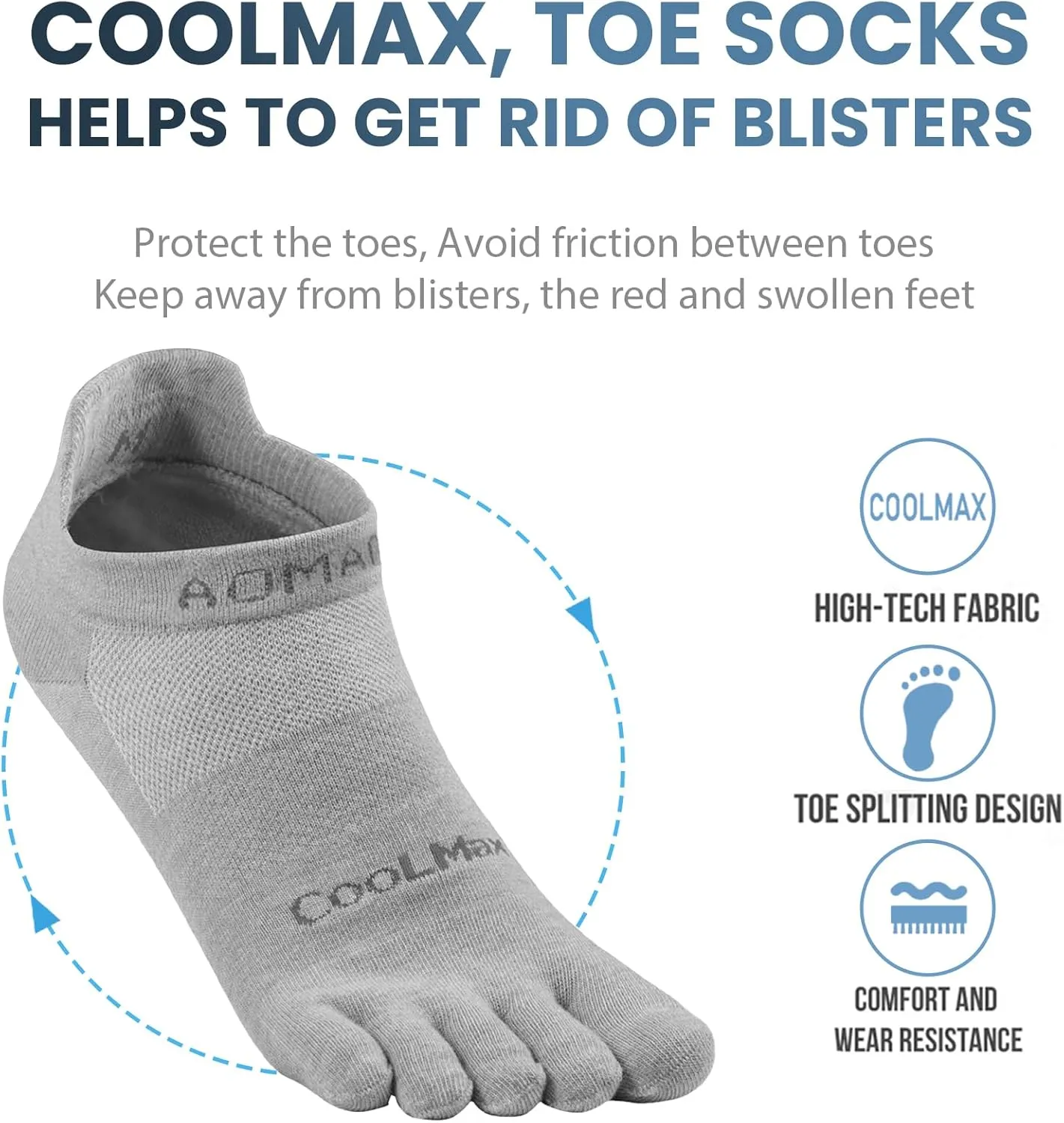 Toe Socks for Men and Women Athletic Running Coolmax Five Finger Ankle/Quarter Socks Breathable Lightweight, 3 Pairs