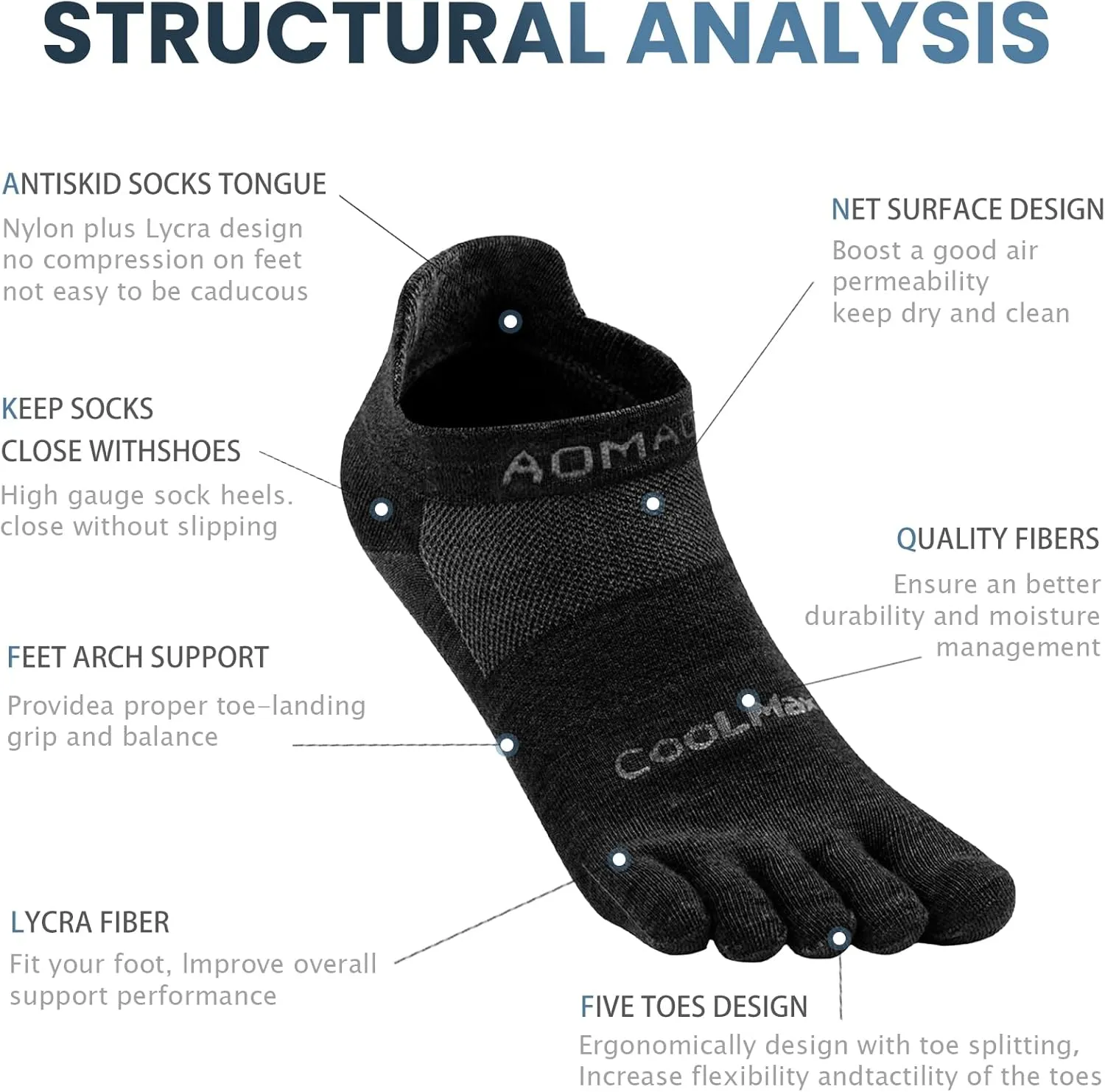 Toe Socks for Men and Women Athletic Running Coolmax Five Finger Ankle/Quarter Socks Breathable Lightweight, 3 Pairs
