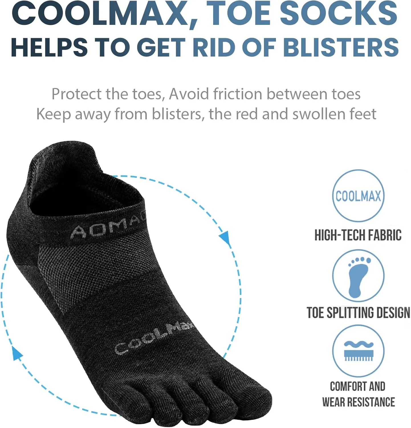 Toe Socks for Men and Women Athletic Running Coolmax Five Finger Ankle/Quarter Socks Breathable Lightweight, 3 Pairs