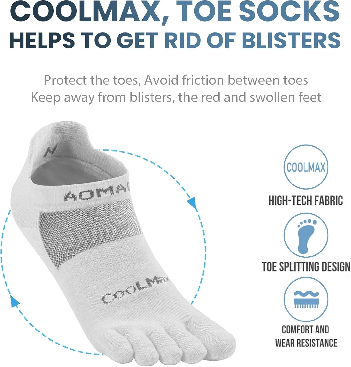 Toe Socks for Men and Women Athletic Running Coolmax Five Finger Ankle/Quarter Socks Breathable Lightweight, 3 Pairs