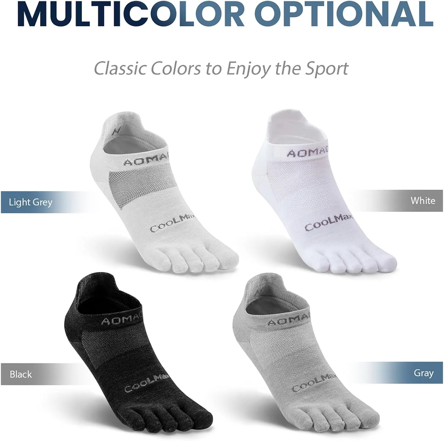Toe Socks for Men and Women Athletic Running Coolmax Five Finger Ankle/Quarter Socks Breathable Lightweight, 3 Pairs
