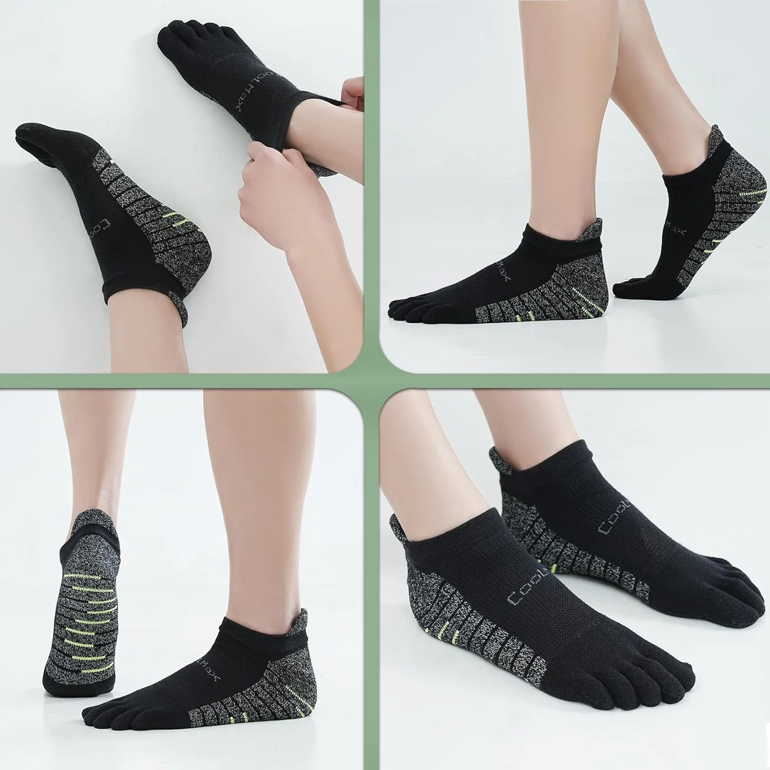 Toe Socks for Men and Women Cushioned Cool-max Running Socks Athletic Ankle Five Finger Socks (3 Pack)