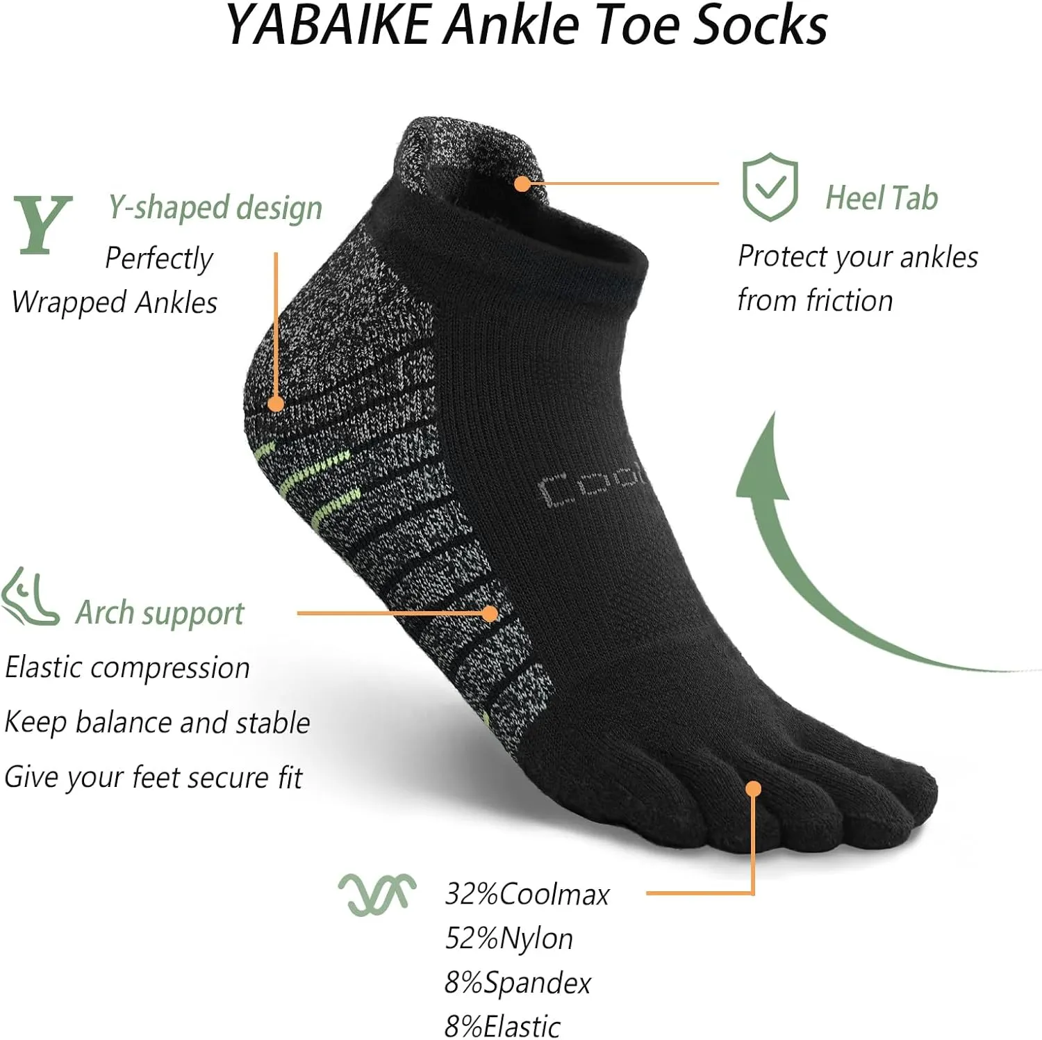 Toe Socks for Men and Women Cushioned Cool-max Running Socks Athletic Ankle Five Finger Socks (3 Pack)