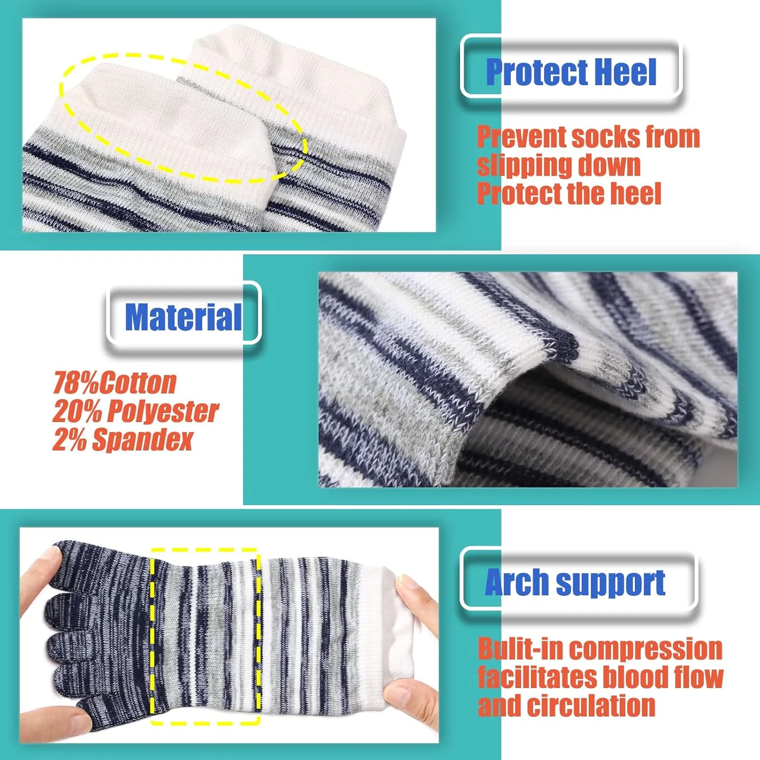 Toe Socks for Men Women 3 Pairs Ankle Running Socks Cotton Breathable Five Finger Socks