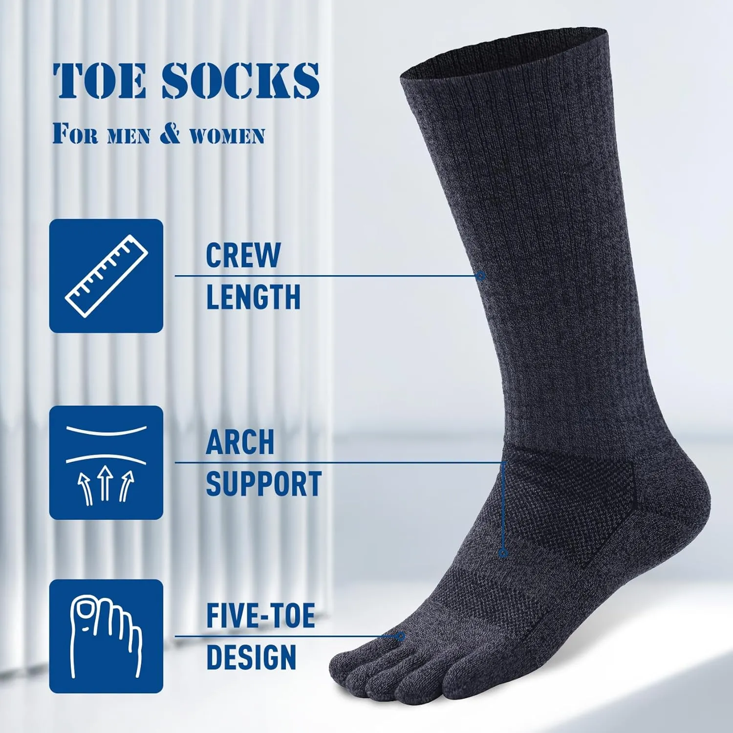 Toe Socks for Men Women Coolmax Crew Socks 3 Pairs Running Socks Athletic Breathable Five Finger Socks
