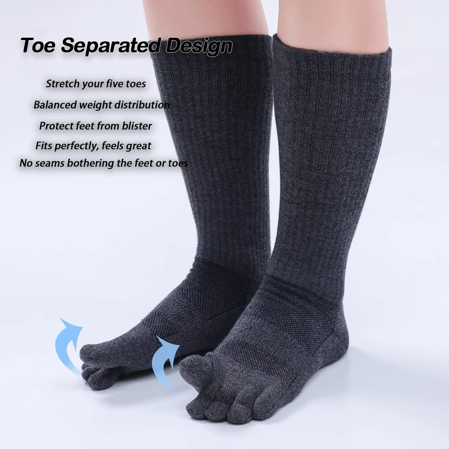 Toe Socks for Men Women Coolmax Crew Socks 3 Pairs Running Socks Athletic Breathable Five Finger Socks