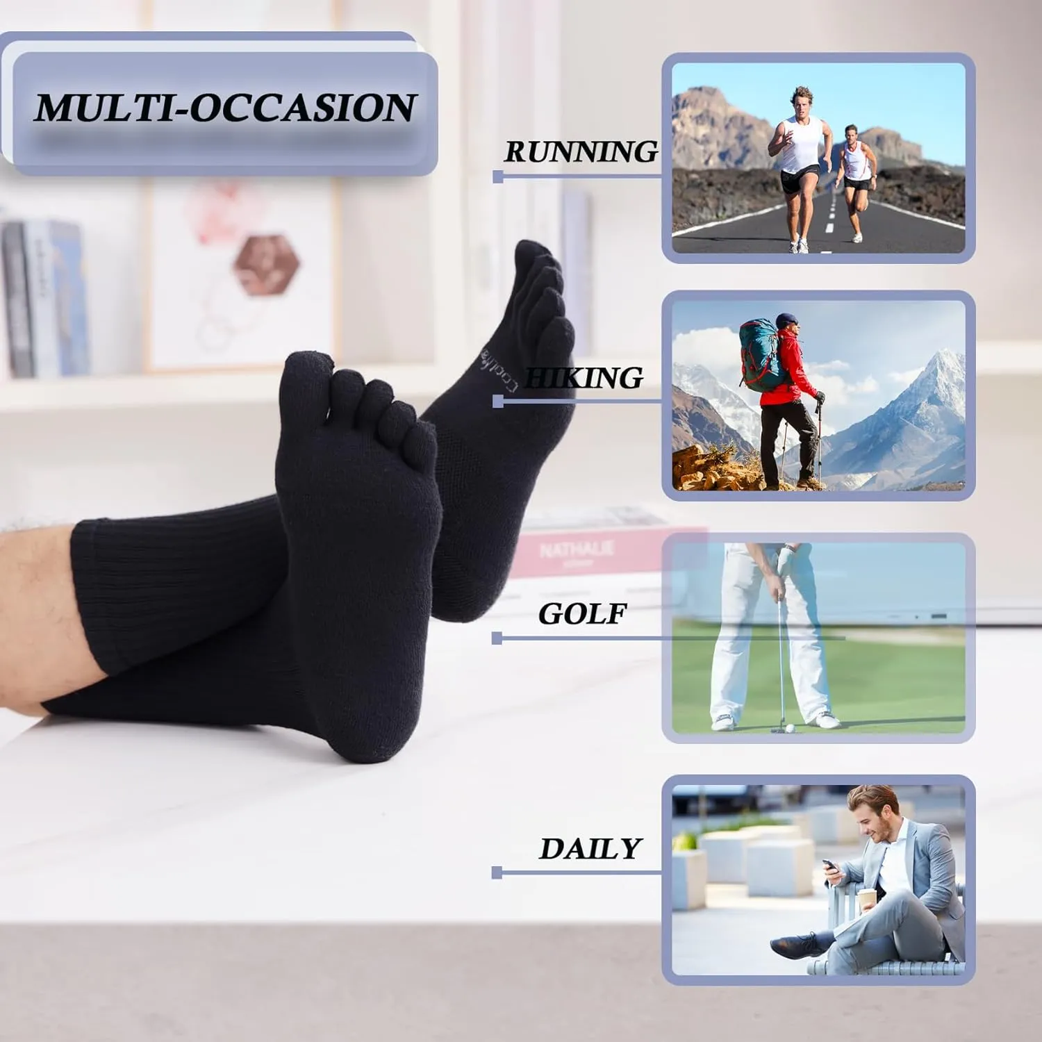 Toe Socks for Men Women Coolmax Crew Socks 3 Pairs Running Socks Athletic Breathable Five Finger Socks