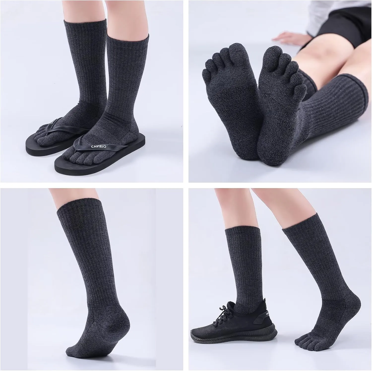 Toe Socks for Men Women Coolmax Crew Socks 3 Pairs Running Socks Athletic Breathable Five Finger Socks