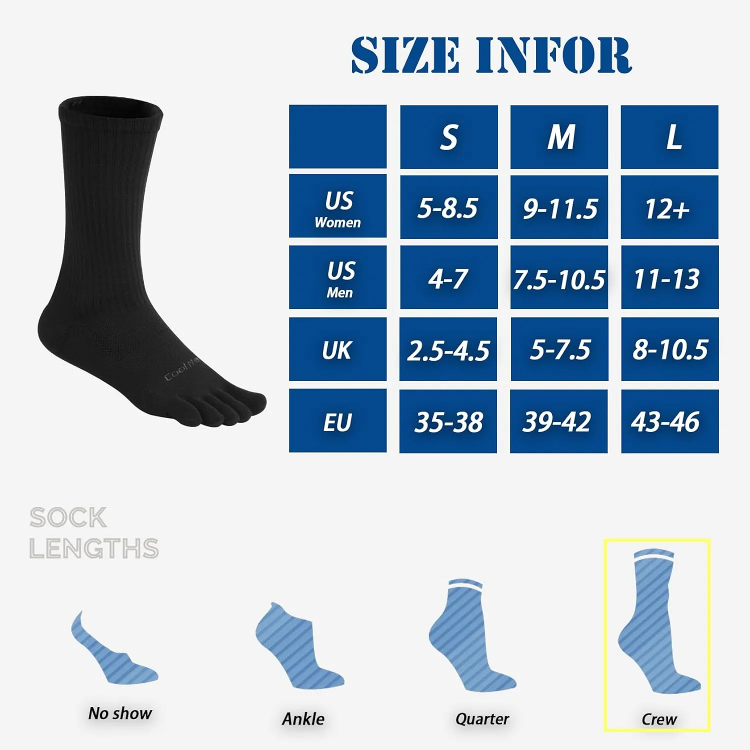 Toe Socks for Men Women Coolmax Crew Socks 3 Pairs Running Socks Athletic Breathable Five Finger Socks