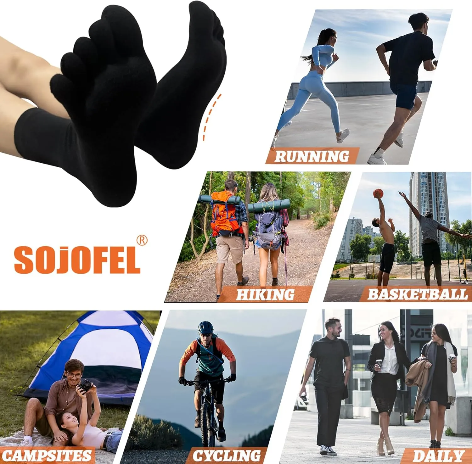 Toe Socks for Men Women - Five Finger Socks Cotton Crew Breathable for Athletic Running Sports 5 Pairs 9-13