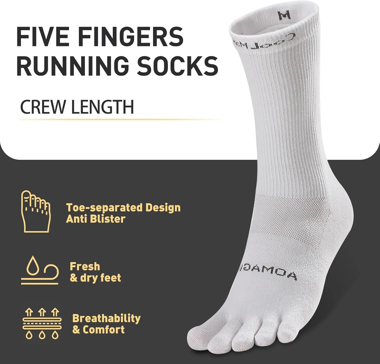 Toe Socks Liner Crew Socks for Men Women Cool-max Running Socks 3 Pairs Five Finger Socks