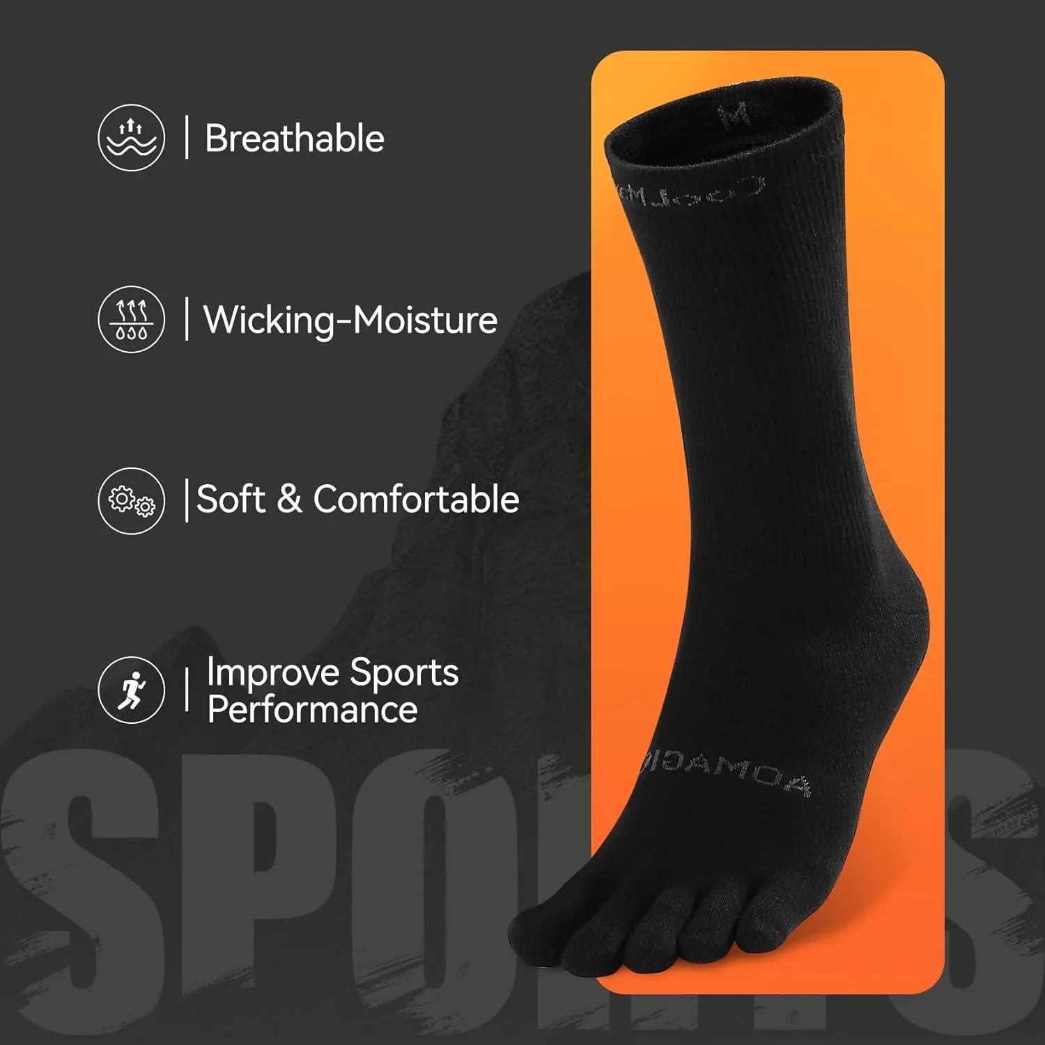 Toe Socks Men Women Athletic Running Coolmax Five Finger Crew Socks Comfortable Breathable Lightweight 3-Pairs