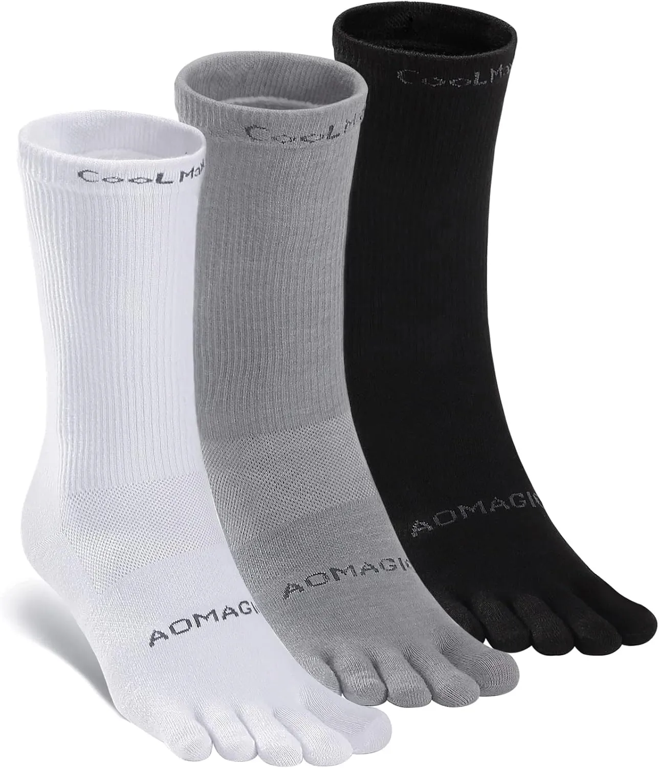 Toe Socks Men Women Athletic Running Coolmax Five Finger Crew Socks Comfortable Breathable Lightweight 3-Pairs