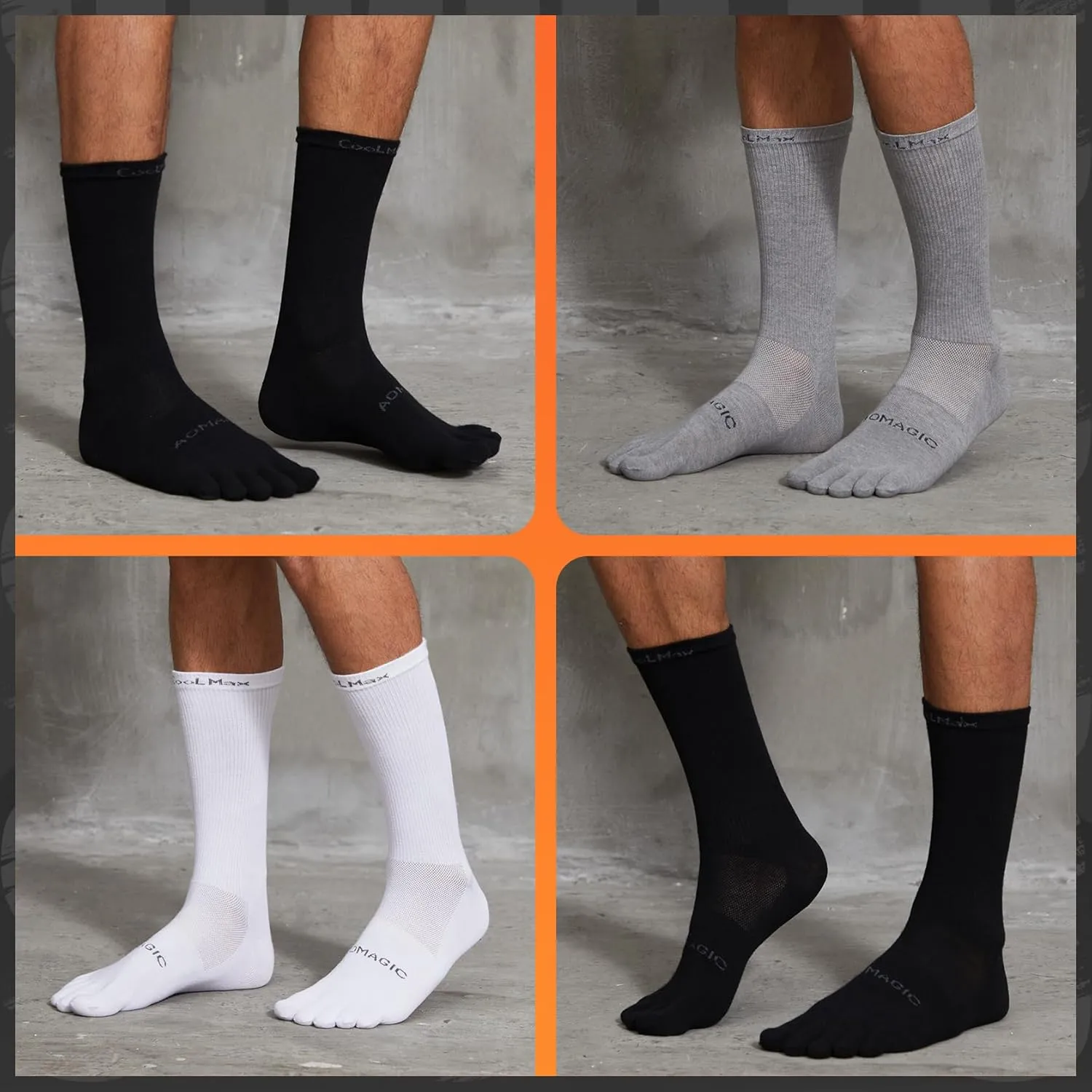 Toe Socks Men Women Athletic Running Coolmax Five Finger Crew Socks Comfortable Breathable Lightweight 3-Pairs