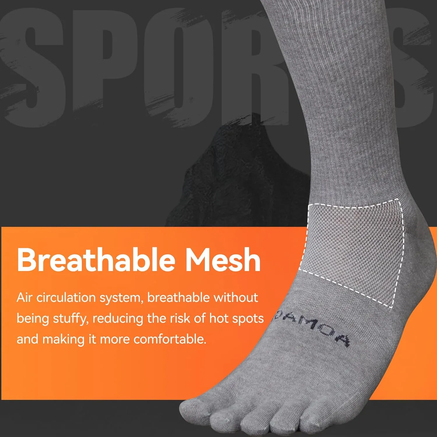 Toe Socks Men Women Athletic Running Coolmax Five Finger Crew Socks Comfortable Breathable Lightweight 3-Pairs