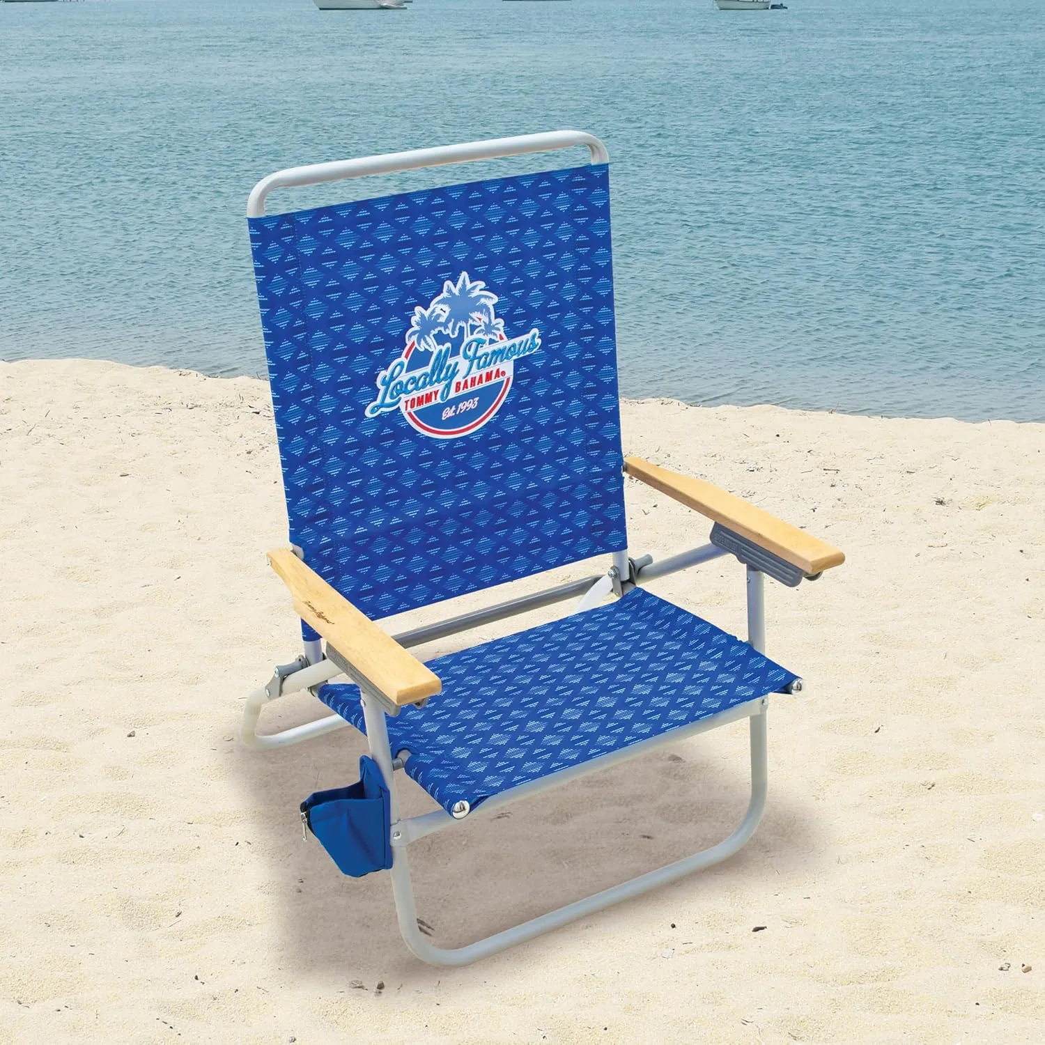 Tommy Bahama 4-Position Easy in-Easy Out Folding Beach Chair, Blue