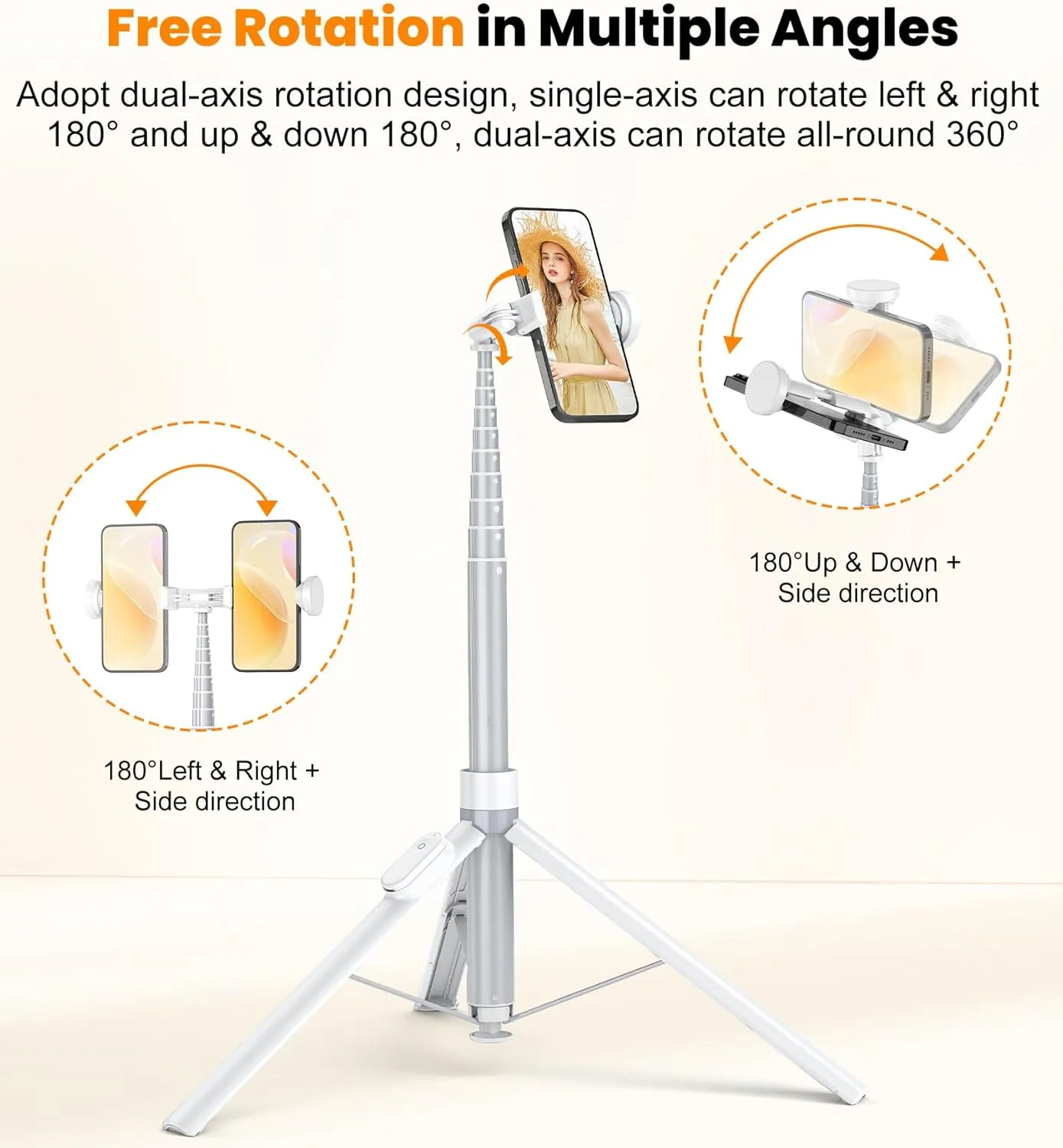 TONEOF 70" Automatic Tripod,Auto-Open Phone Tripod Stand with Magnetic Rechargable Remote,360° Vertical & Horizontal Rotatable Travel Tripod,Stable Cell Phone Tripod for iPhone/Android(White)