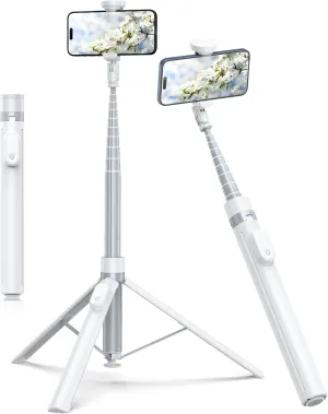 TONEOF 70" Automatic Tripod,Auto-Open Phone Tripod Stand with Magnetic Rechargable Remote,360° Vertical & Horizontal Rotatable Travel Tripod,Stable Cell Phone Tripod for iPhone/Android(White)