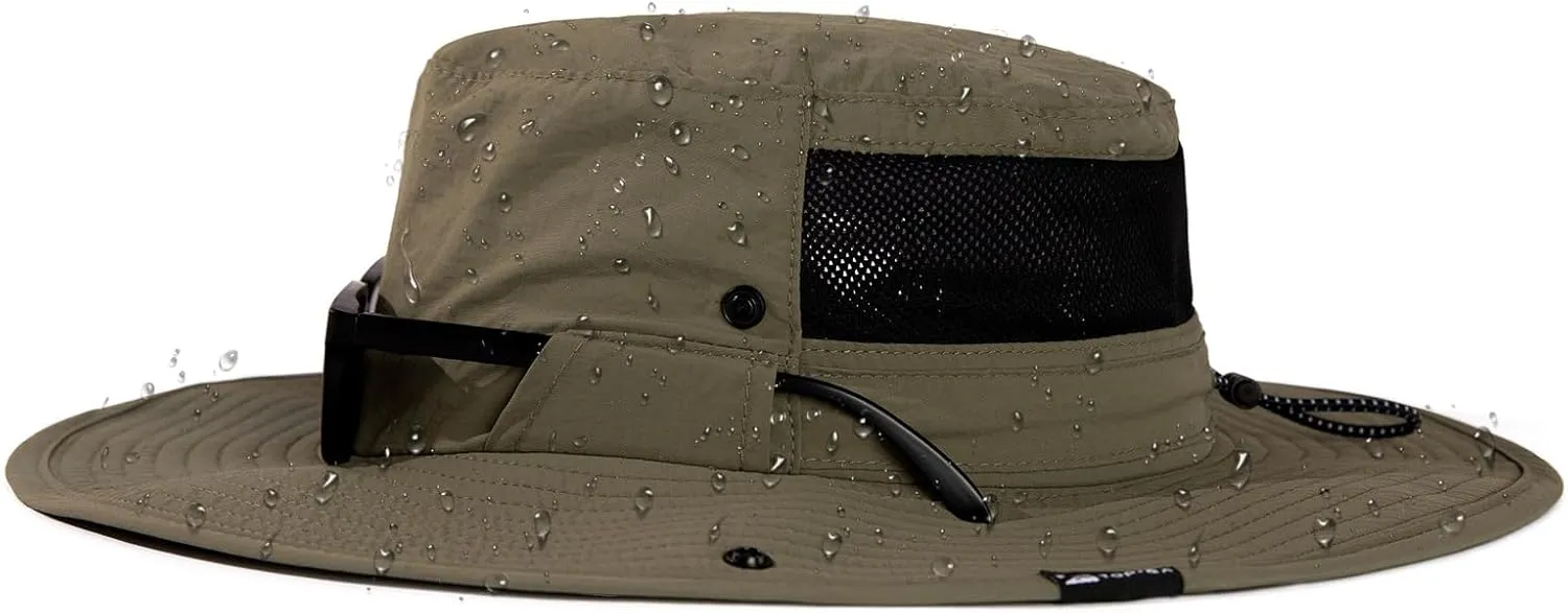 TOP-EX L/XL/XXL UV50  Waterproof Wide Brim Bucket Sun Hat for Summer Fishing Hiking w/Detachable Strap & Vented Mesh