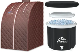 TOREAD Sauna and Cold Plunge Combo-Single Person Sauna Portable Folding Steam Sauna with 1000W& 2.6L steam Generator & Ice Bath Tub-87gal Portable Cold Plunge Tub with Carry Bag