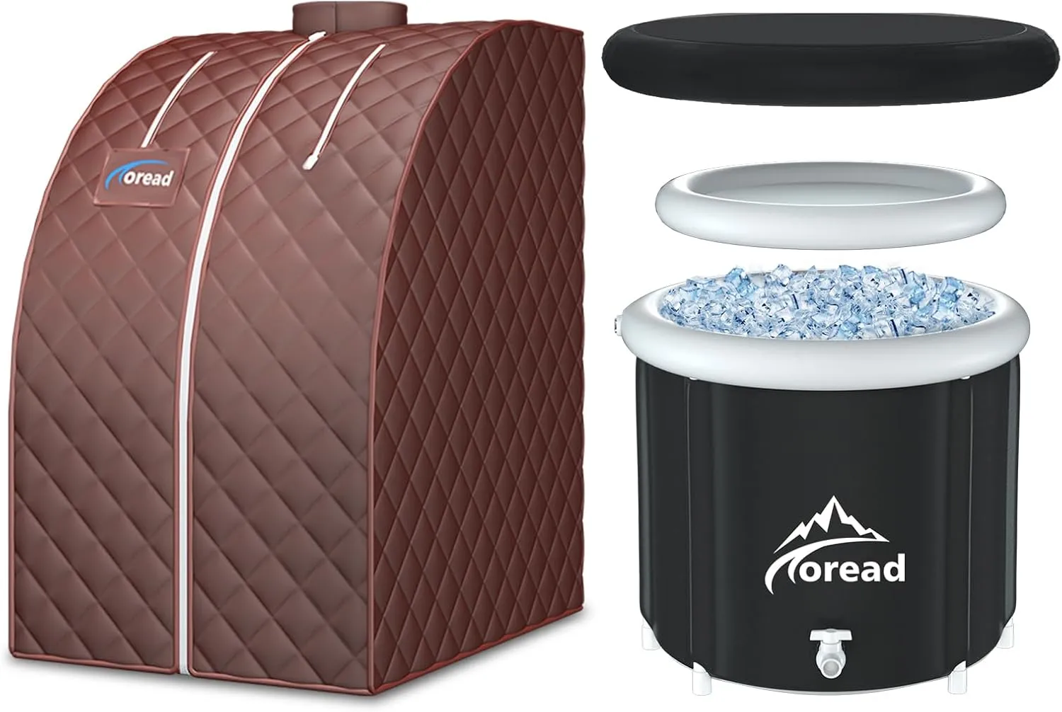 TOREAD Sauna and Cold Plunge Combo-Single Person Sauna Portable Folding Steam Sauna with 1000W& 2.6L steam Generator & Ice Bath Tub-87gal Portable Cold Plunge Tub with Carry Bag