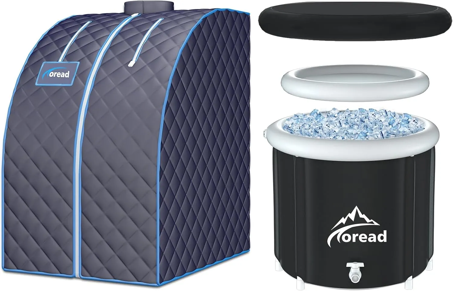 TOREAD Sauna and Cold Plunge XL Combo-Single Personal Steam Sauna Spa Portable Folding Steam Sauna with 1000W&2.6L steam Generator and XL Ice Bath Tub-112gal Portable Cold Plunge Tub with Carry Bag