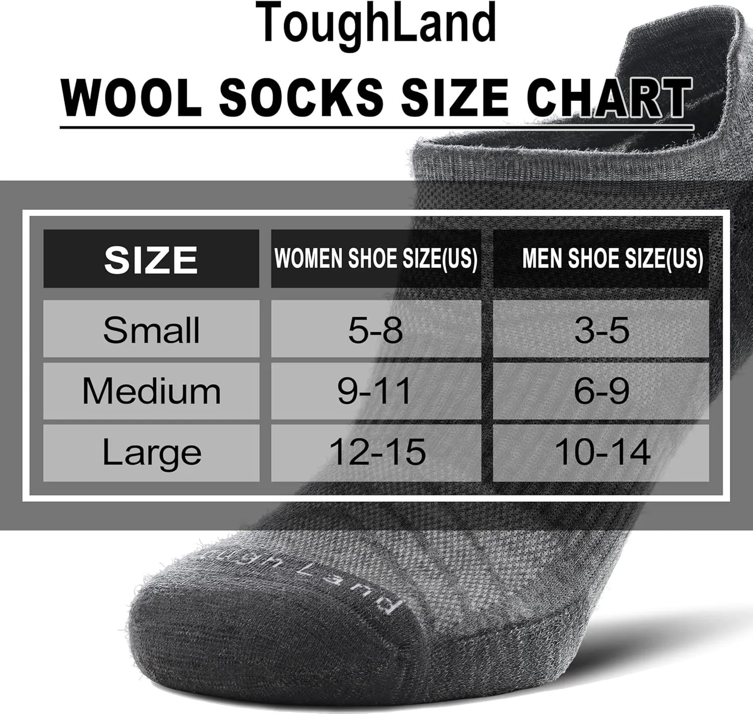 Toughland Merino Wool Socks for Men & Women – 80% Merino Wool, No Show, Lightweight, Cushioned for Running, Hiking