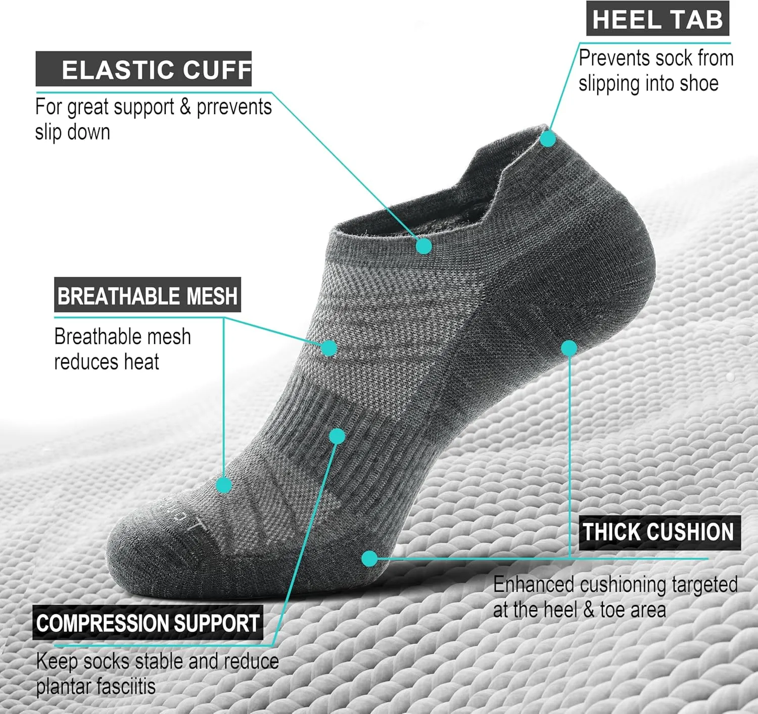 Toughland Merino Wool Socks for Men & Women – 80% Merino Wool, No Show, Lightweight, Cushioned for Running, Hiking